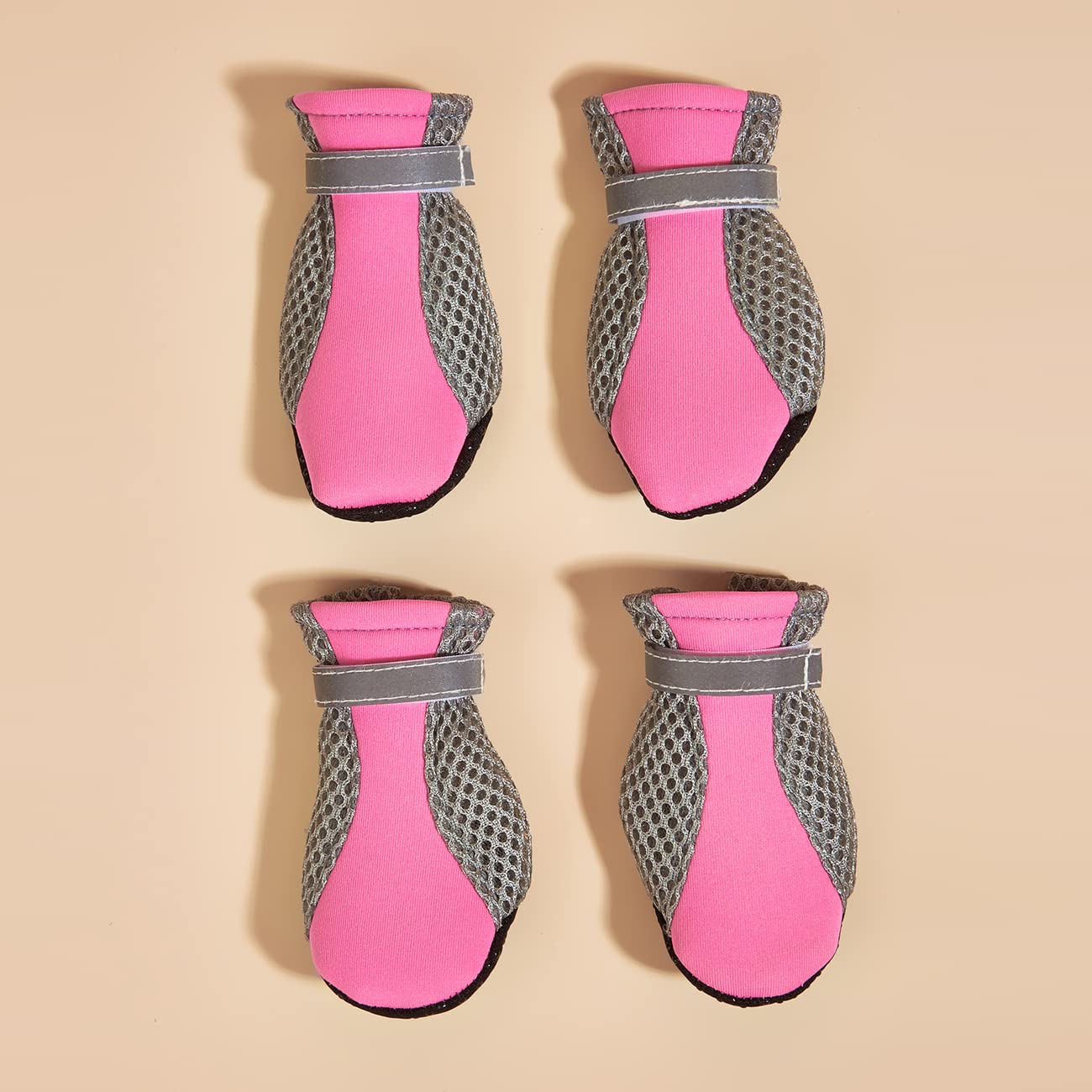 Chi-buyPink Dog Shoes with Reflective Strips & Non-Slip Sole, Dog Boots & Paw Protectors Breathable Summer Dog Boots for Small Medium Size Dogs 4PCS (Pink Sneakers, 4)