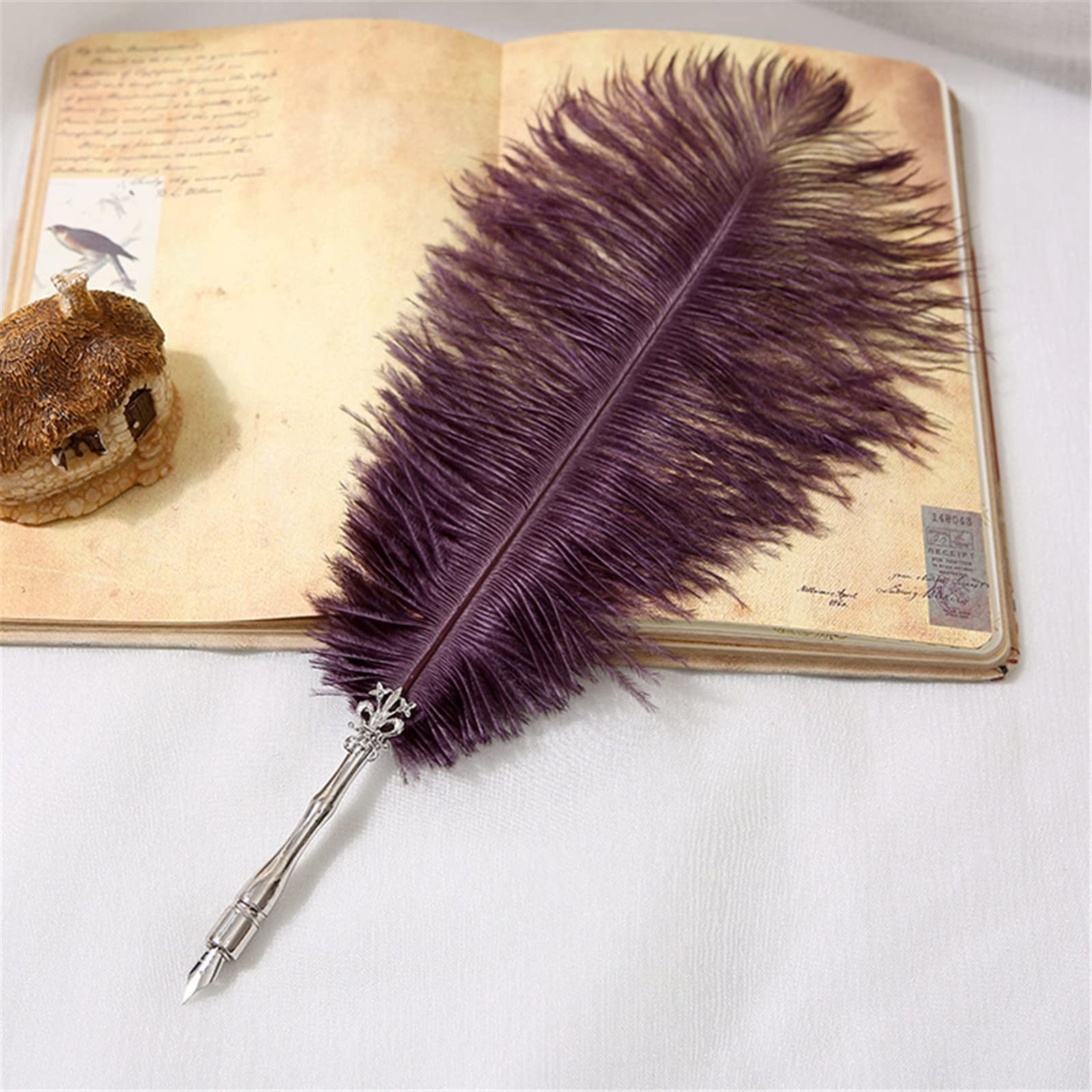 Zestaw piór do kaligrafii, Zestaw piór kaligraficznych Feather Pen Zestaw piór gęsich i atramentu(Purple)