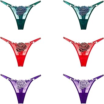 GRAYDREAM Womens Lingerie Japanese Jacquard Light Mature Style Breathable Mesh Low-waisted Adjustable Thong 6 Pieces