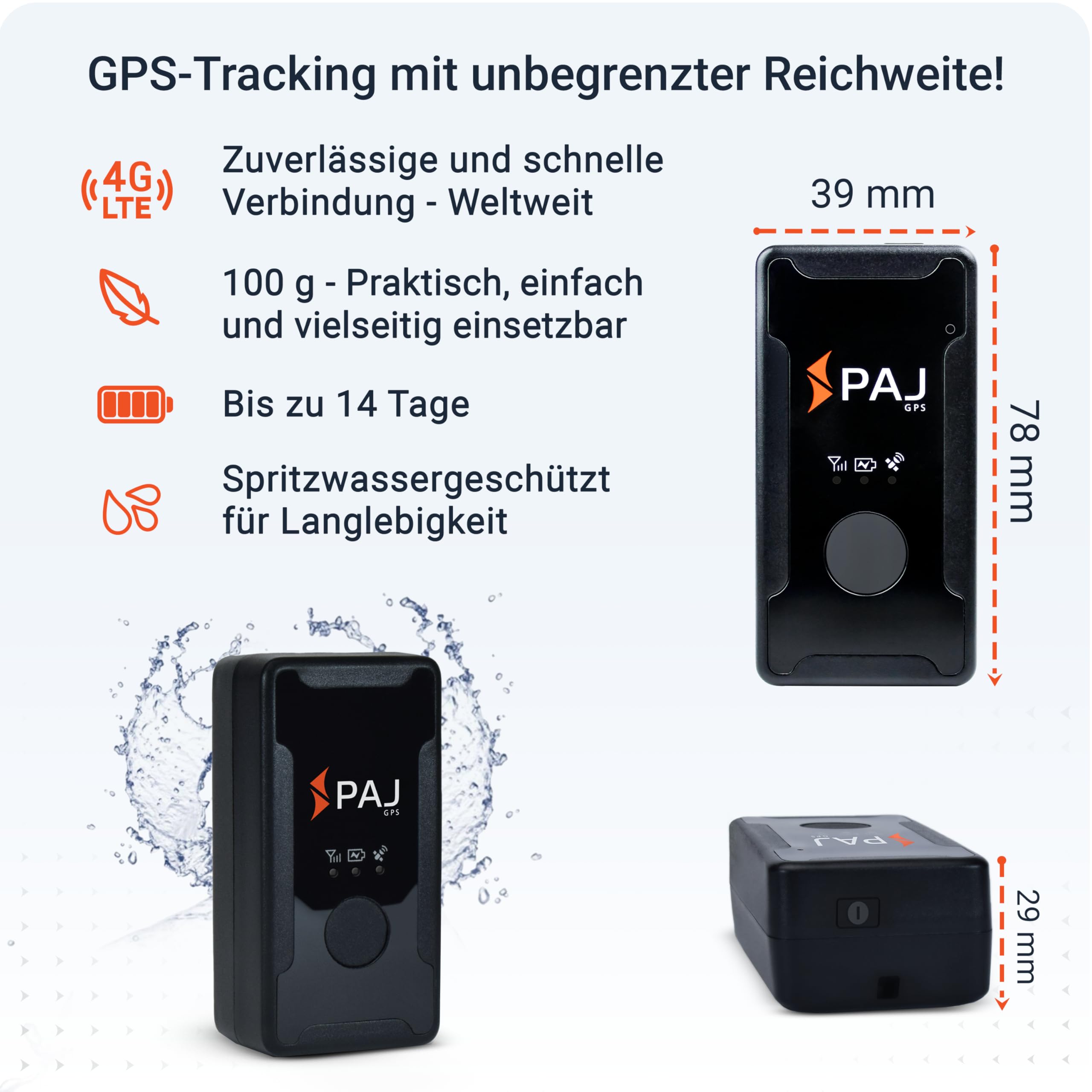PAJ GPS Easy Finder 4G - GPS-Tracker für Kinder, Senioren & Demenz - Sprachnachrichten - Echtzeit-Ortungsgerät mit SOS-Notrufknopf - bis zu 14 Tage Akkulaufzeit - Mini GPS Tracker