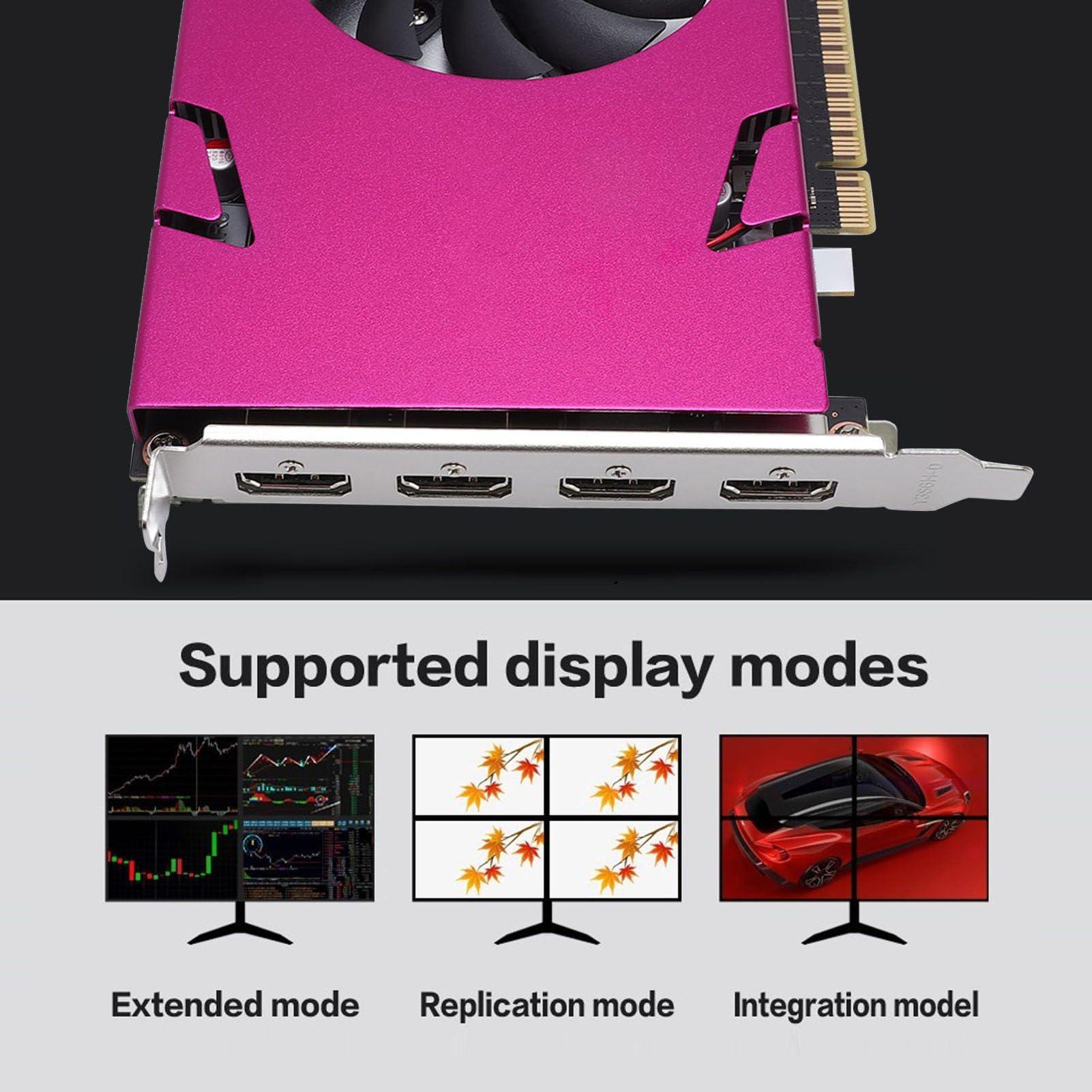 Goshyda Karta graficzna 4 HDMI Multi Monitor dla Wi Ndows 7/10, 2 GB DDR3 128bit PCIe 2.0 z 10-bitowym kolorem i obsługą HDR - Biuro, Projekt, Klasyczny GPU do gier (nie wymaga