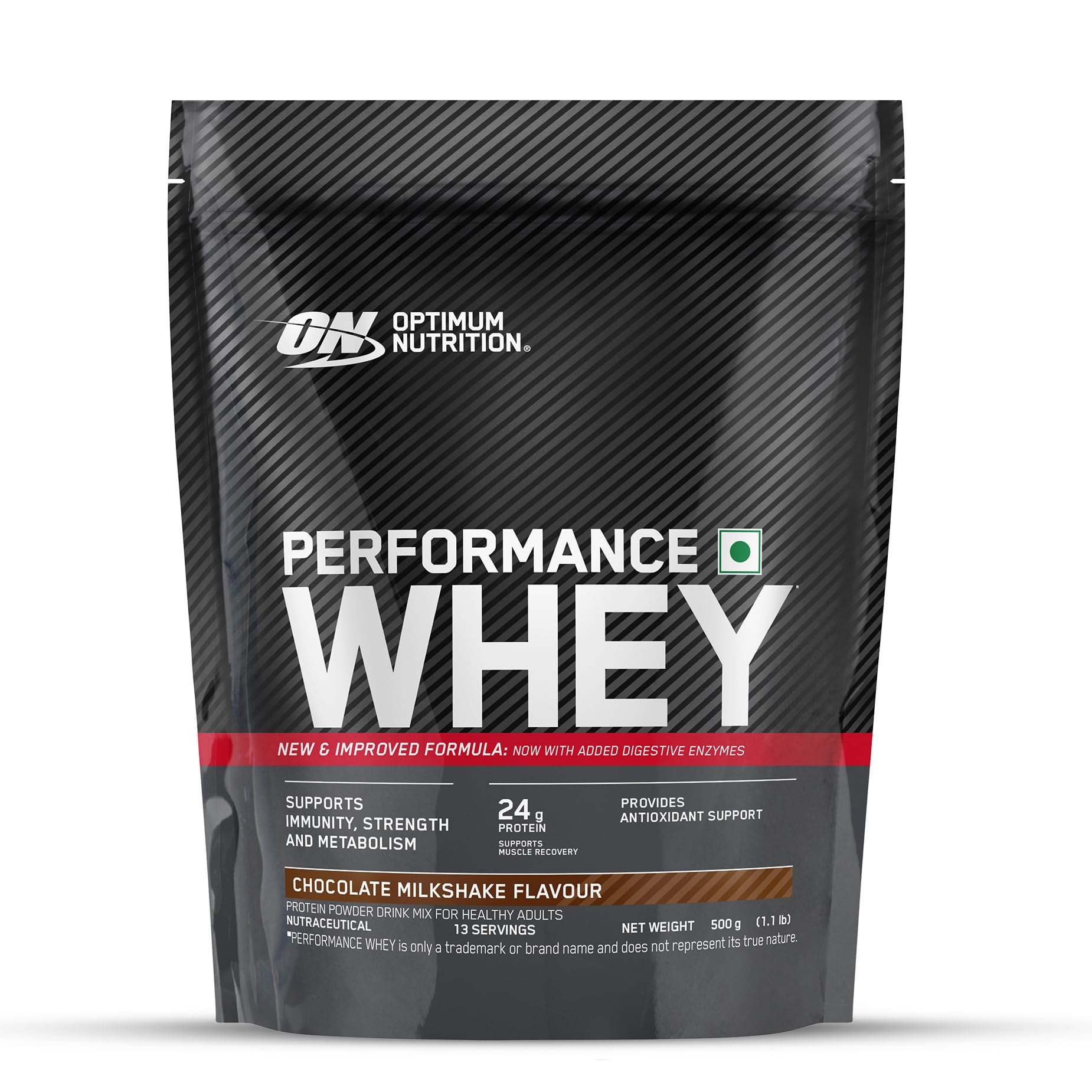Optimum Nutrition (ON) Performance Whey Protein Powder, 24g Protein,0.5Kg (Chocolate Milkshake), Ultra-Filtered and Concentrated All-Whey Protein