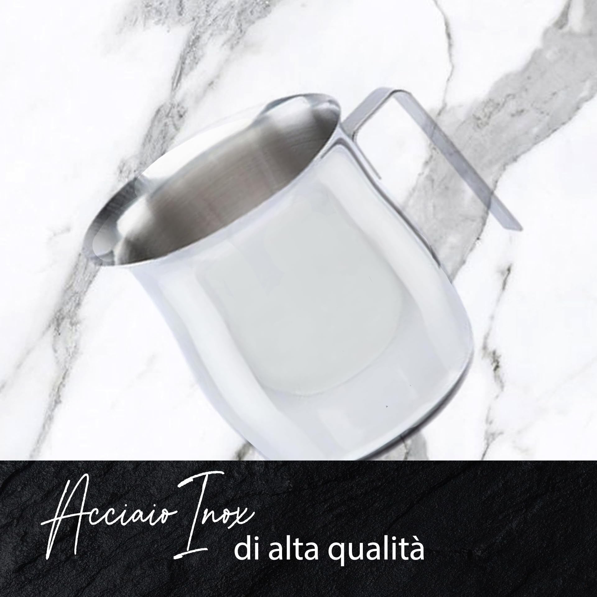 Fackelmann Set Montalatte Portatile e Bollilatte in Acciaio Inox 215ml, Frullino Montacappuccino a Batteria con Frusta Inox per Bevande e Latte Caldo, Versalatte Lavabile in Lavastoviglie