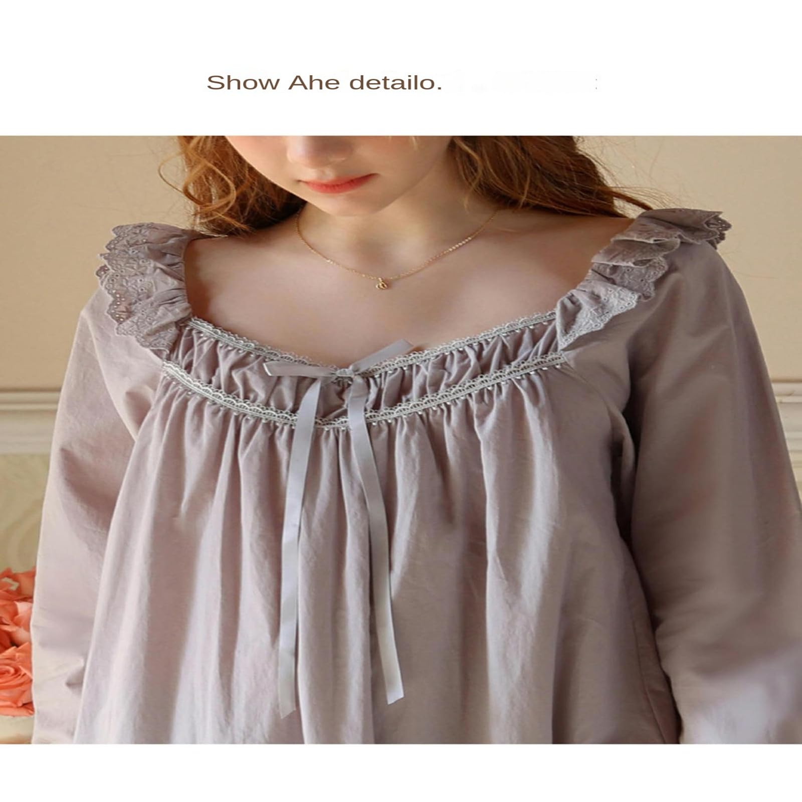 Camicia Notte Donna Nightdress Women's Spring And Autumn Autunno Sweet Princess Pigne Girls Long Dress Long Cotton-Viola-l