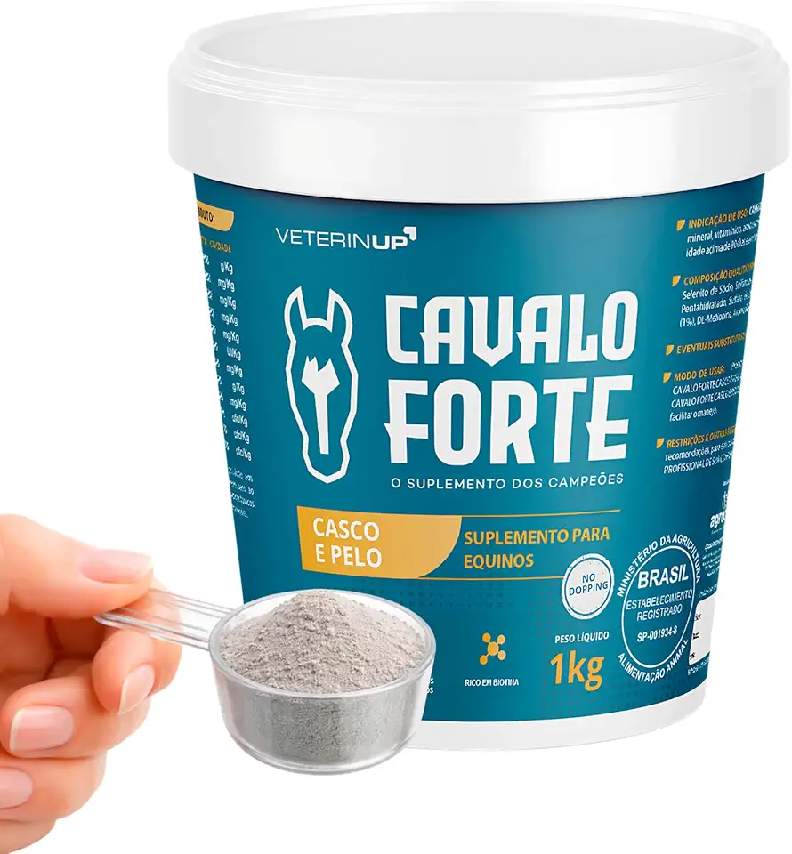 Suplemento Cavalo Forte Casco e Pelo 1kg – Brilho Intenso, Força e Vitalidade – Formulado por Veterinários – Melhora a Qualidade da Pelagem e Fortalece os Cascos – VeterinUp