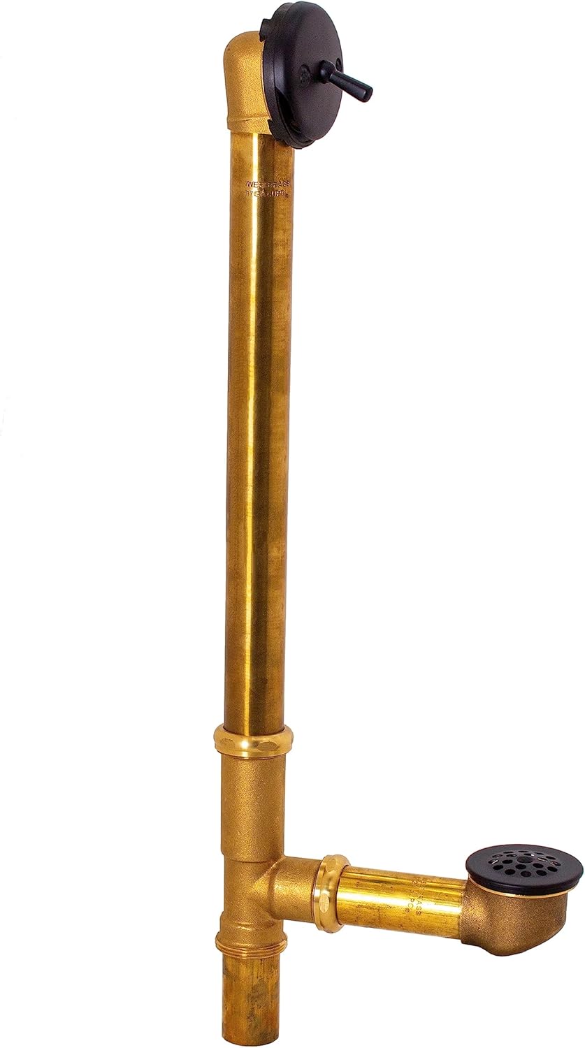 Westbrass D324-12 22-1/2-Inch 17 Gauge Brass Trip Lever Bath Waste and Overflow with Grid , Oil-Rubbed Bronze