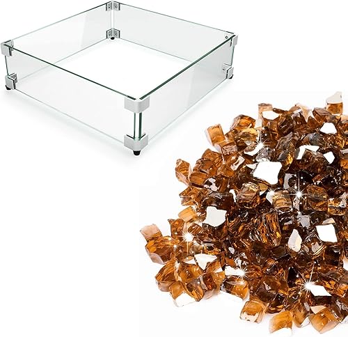 GASPRO Protector de viento cuadrado de vidrio para hoguera de 17.5 pulgadas y vidrio reflectante de cobre de 10 libras
