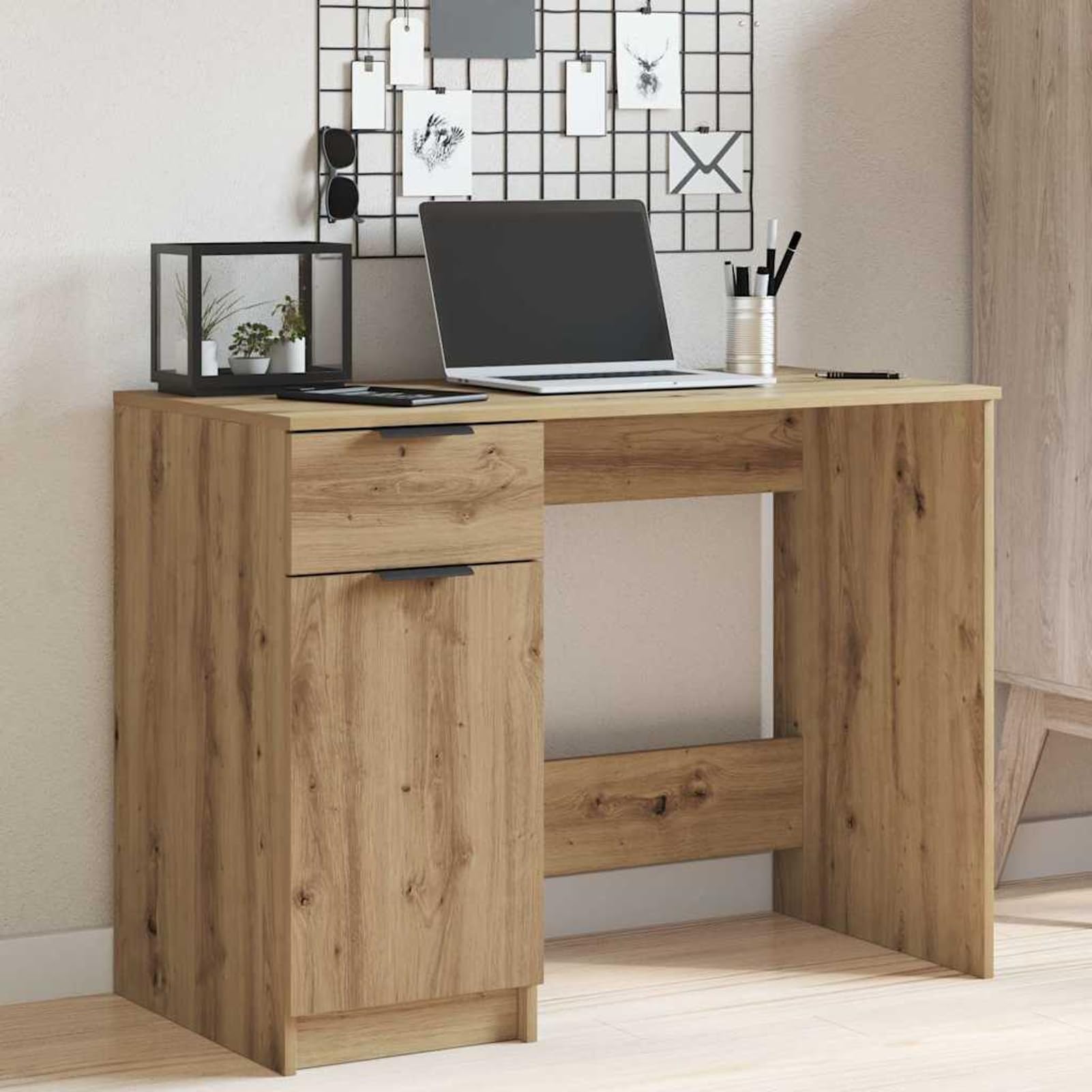 Bureau avec tiroir en chêne résistant à l'humidité pour ranger ordinateur