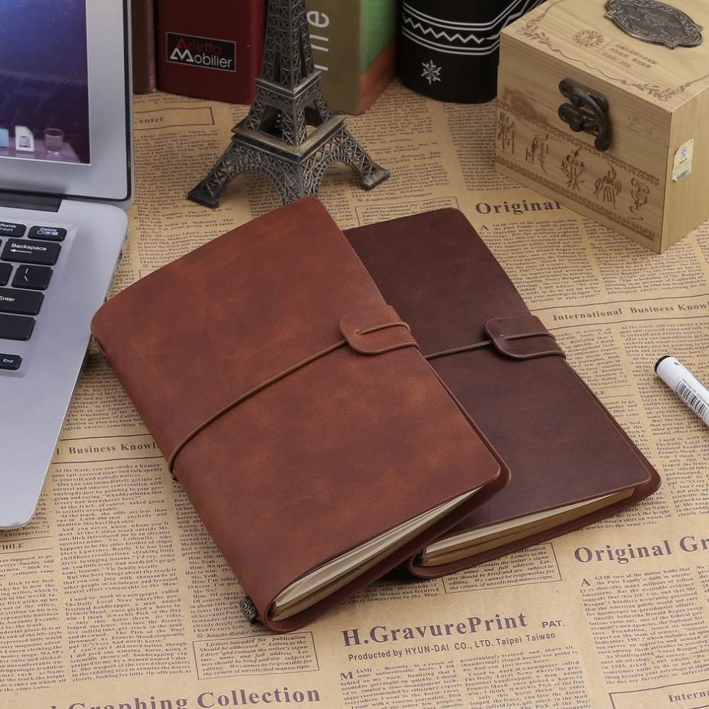EDDGE Cuaderno de Cuero Grueso Vintage, Diario en Blanco, Diarios de Papel Retro, Agenda, planificador, Bloc de Notas, papelería, Suministros de Regalo