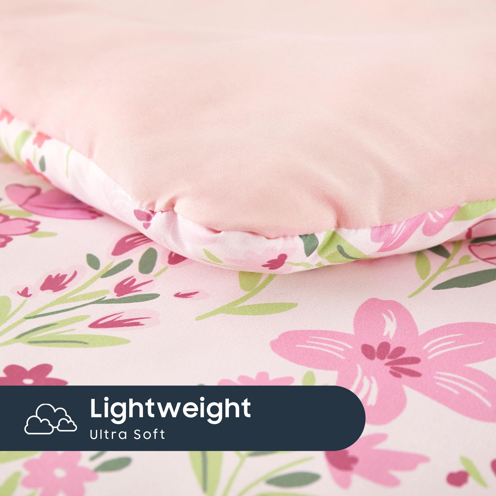 Wake In Cloud - Juego de ropa de cama floral para niñas, bonitas flores botánicas coloridas, juego de cama suave de 4 piezas para cuna que incluye edredón, sábanas y funda de almohada, rosa claro
