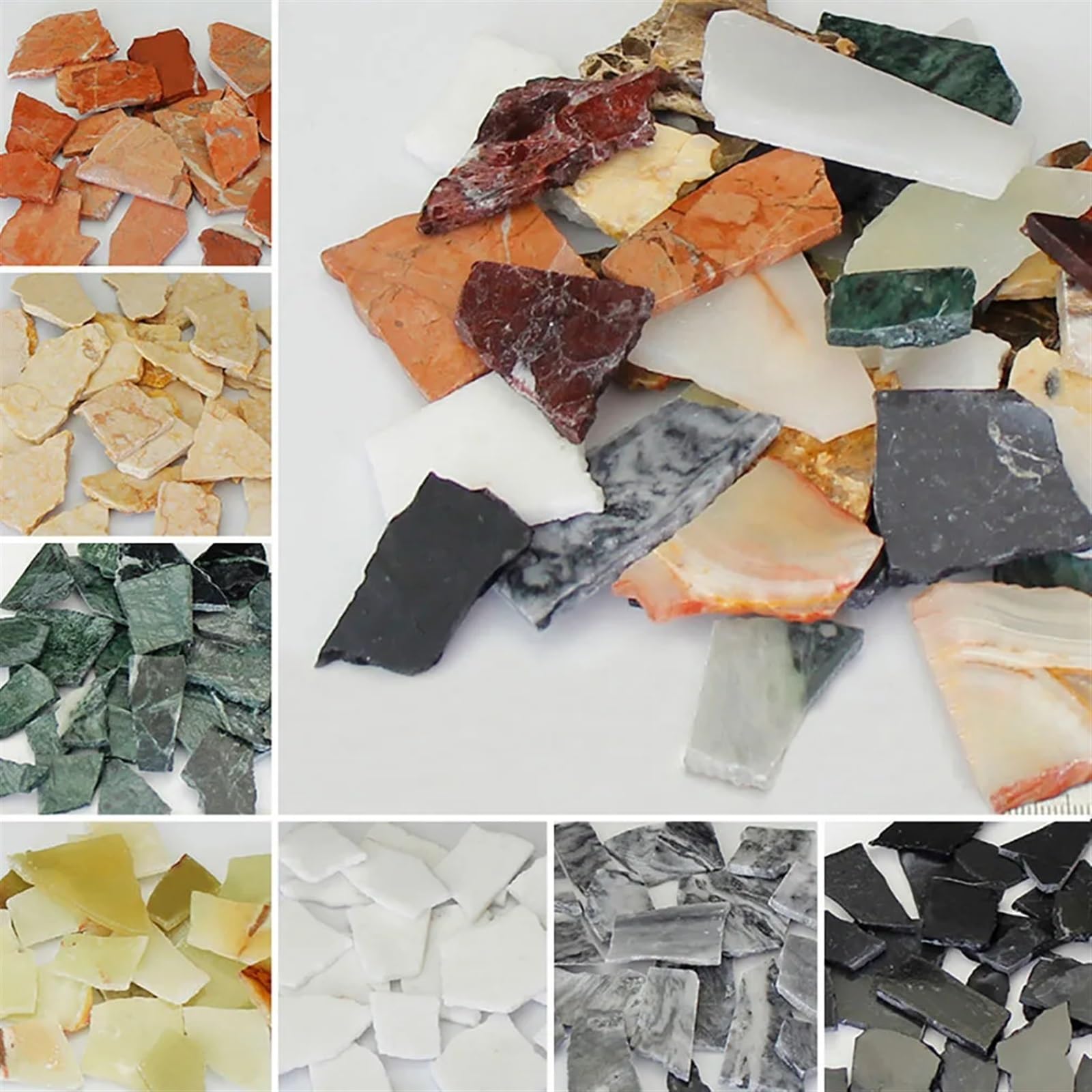 Azulejos de mosaico Azulejos de mosaico de vidrio y cerámica con diseño de mármol, piezas de mosaico de Jade irregulares de colores mezclados, Artesanías hechas a mano, fragmentos de piedra DIY, 250g(