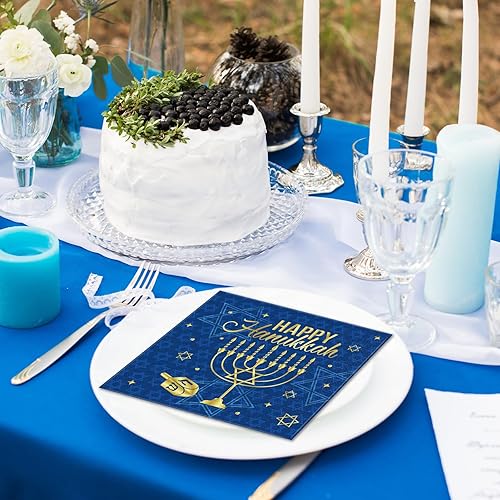 Miniatura 6 de Honoson 100 servilletas de Hanukkah desechables de papel, servilletas de cóctel para almuerzo, servilletas de invitados para fiestas temáticas de