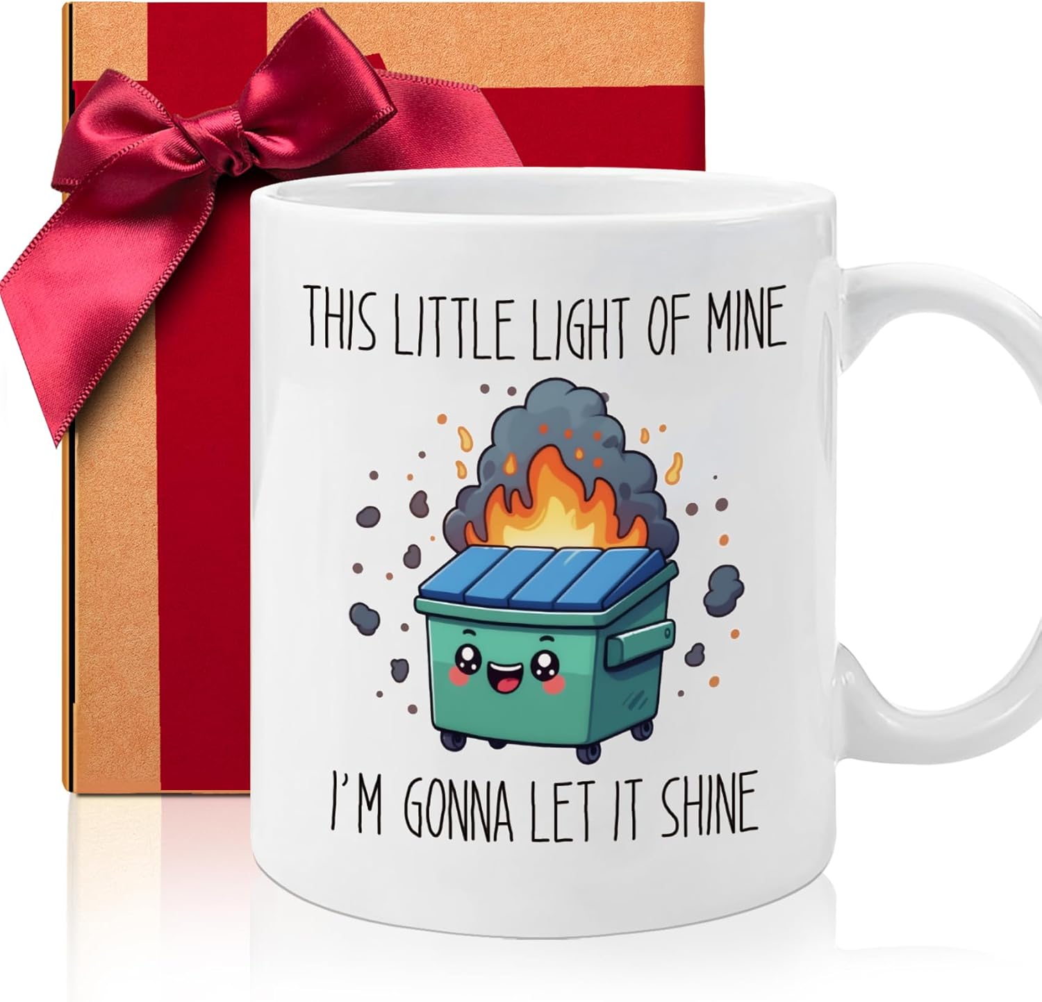 Funny Dumpster Fire Mug Gift, This Little Light Of Mine I’M Gonna Let It Shine, Novelty Birthday Gifts for Coworker Men Women Boss Mom Bestfriend Sister Girlfriend Wife Lady Daughter Friends