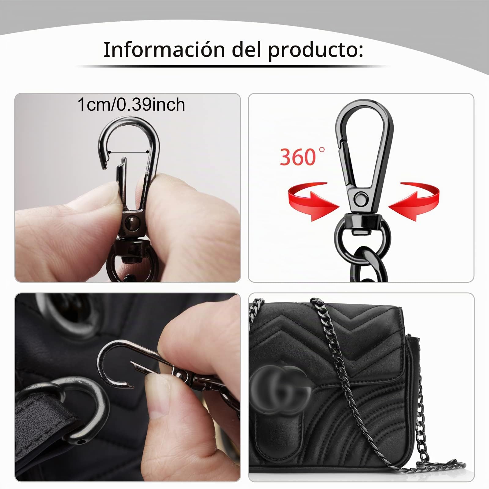 Correa de Cadena Langosta Negro, 120CM Cadena de Bolsa de Metal, Reemplazo Cadena Bolso, DIY Bolso de Mano Cadena para Bolso de Mano Hombro Cruz Cuerpo Bolsa