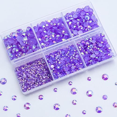 3000 diamantes de imitación de resina con parte trasera plana, 0.079 in, 0.118 in, 0.157 in, 0.197 in, 0.236 in, morado claro y violeta AB Jelly