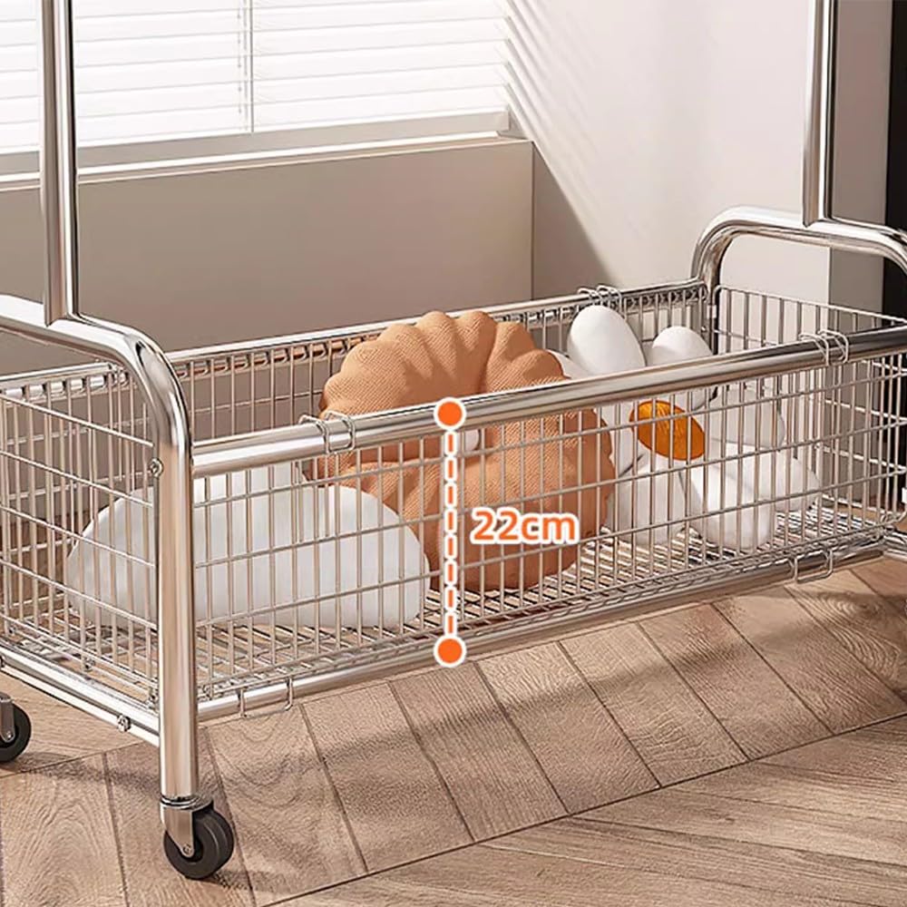 Robuster, rollbarer Kleiderständer aus Metall, Tragkraft 80 kg, stabiles Ablagefach im Industriedesign, ideal für Zuhause, Geschäft oder Schlafzimmer, 60/80 cm x 37 cm x 167 cm
