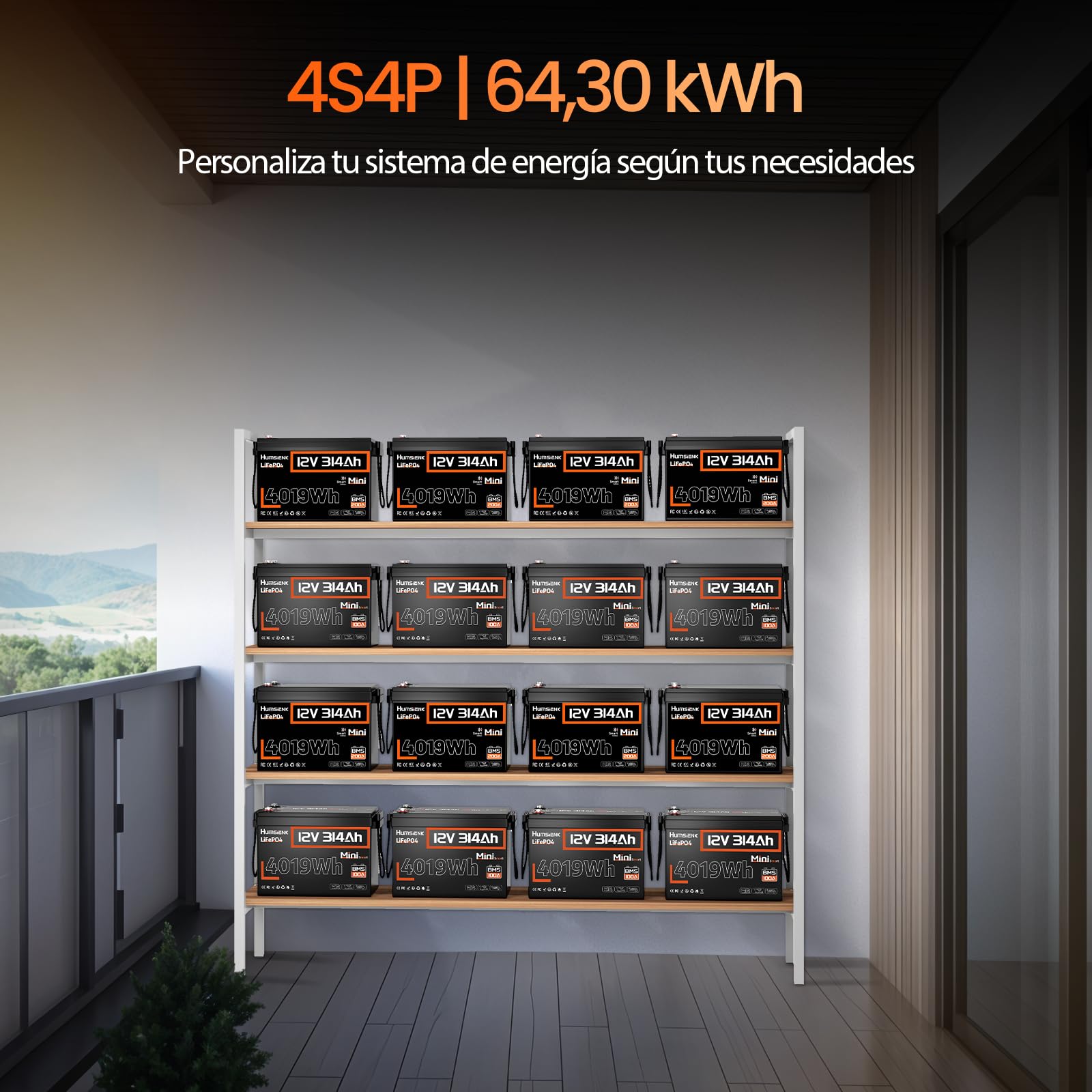 Humsienk Batería Litio LiFePO4 12V 314Ah con Bluetooth, 4019Wh, 200A BMS con Protección de Baja Temperatura, hasta 6000 Ciclos, Batería Recargable para Autocaravana, Barco, Placa Solar y Caravana