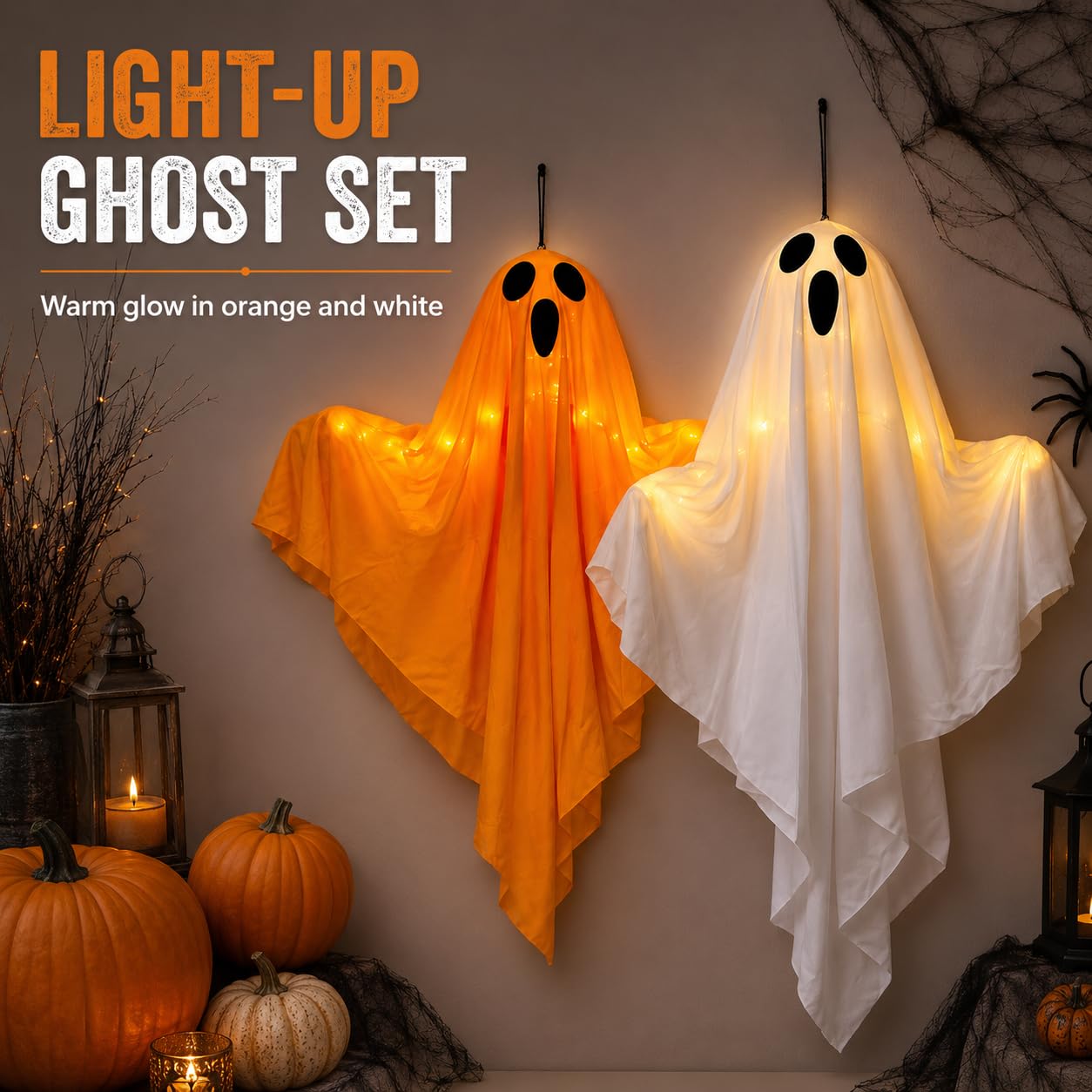 Decoración de Fantasma de Halloween,Fantasma Colgante Iluminado para Puerta