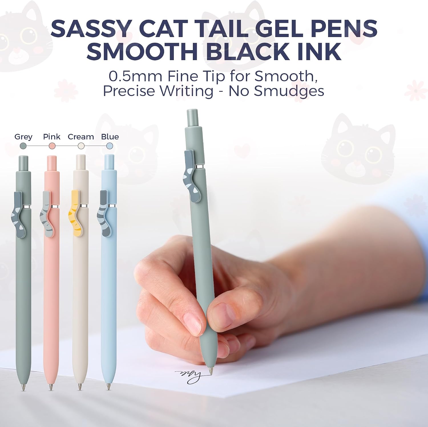 Kathy & Jiggs Sassy Cat Writing Bundle – Aesthetic A5 Journal + 4 Kawaii Cute Cat Gel Pens (Black Ink) for Creative Expression & Gifts for Cat Lovers – Kids, Teens, Adults – 160 Lined Pages image 5