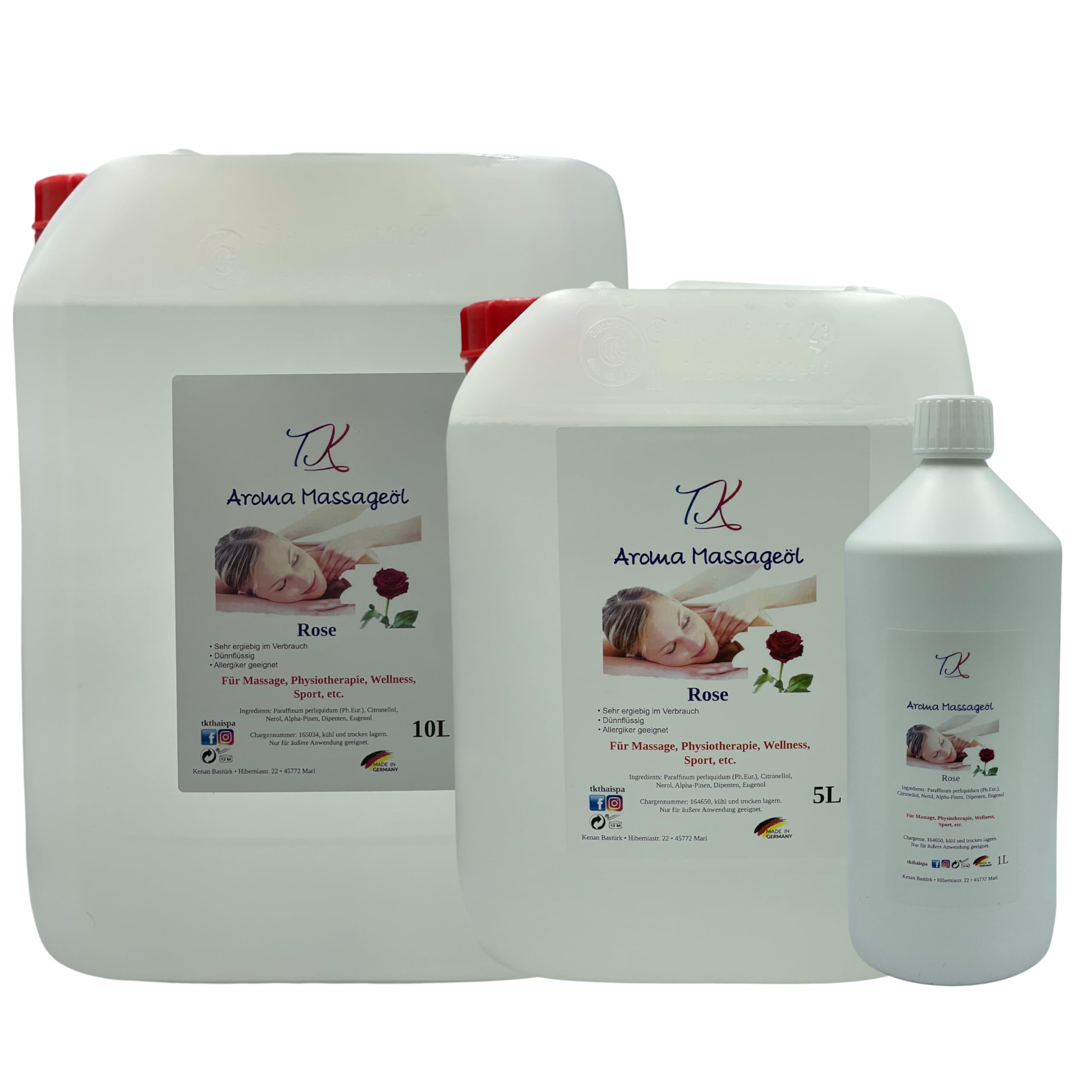 Juego de 10 aceites aromáticos para masajes, fisioterapia, bienestar, deportes, etc. (2 x 500 ml) en calidad farmacéutica (1000 ml, hierba de limón y rosa)