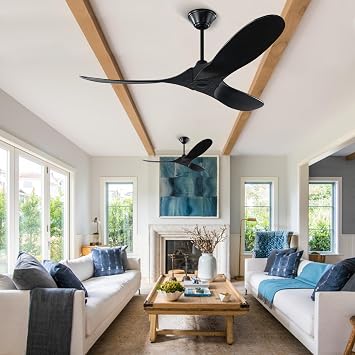 70 Inch Outdoor Ceiling Fans Without Lights with Remote, Solid Wood Ceiling Fan with Quiet Reversible DC Motor, Large Modern Black Ceiling Fans for Patios Living Room Porch Bedroom