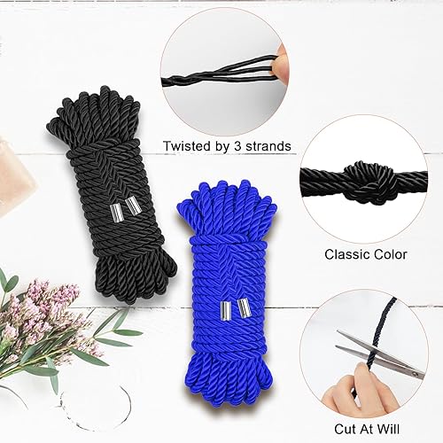 Miniatura 4 de Coldairsoap Paquete de 2 cuerdas de seda suave, agradable a la piel, cuerda trenzada de nailon trenzado, cuerda de hilo de hilo agradable a la piel