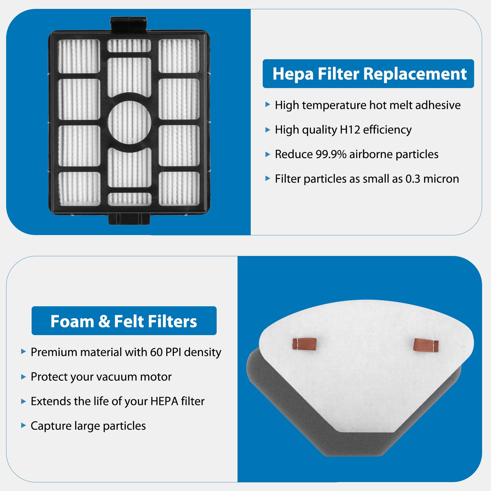 Repuesto para Shark IP3251, IP3251C, IP3253, paquete de 2 filtros HEPA de base de vaciado automático + 4 unidades de montaje de filtro premotor y 2 filtros postmotor de vacío de mano + 4 filtros