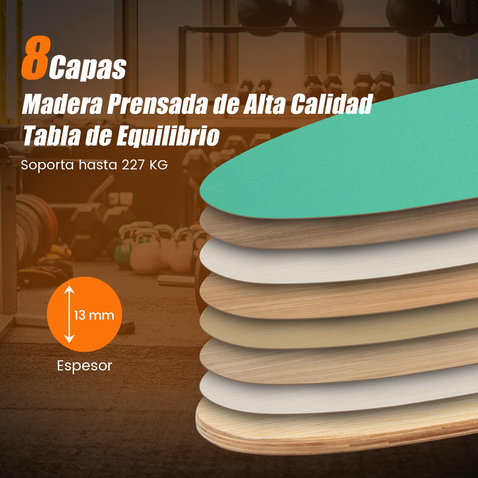 COSTWAY Balance Board, Tabla de Equilibrio de Madera de Abedul y Corcho, Skateboard Hockey Snowboard y Surf, Incluye Rodillo y Cobertura Antideslizante