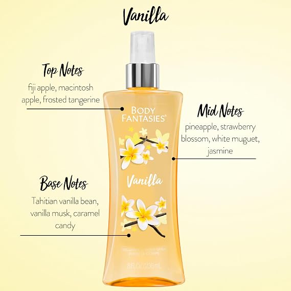 Body Fantasies Vanilla & Fresh White Musk Signature Body Sprays, 8 fl oz (Pack of 2)