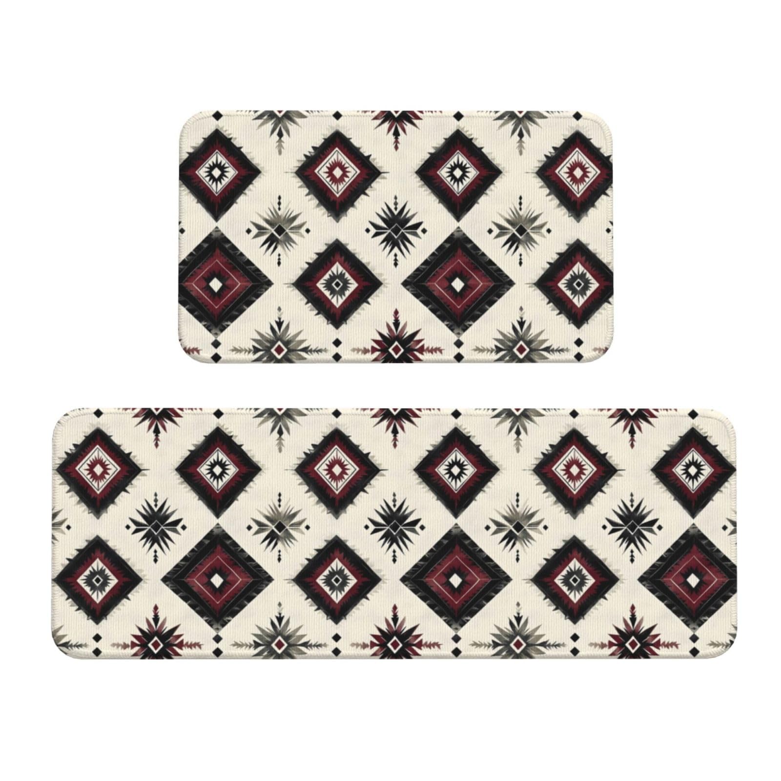 GVYGVY Antifatigue Kitchen Mats for Floor 2 Piece - Classic Wine Red Print Kitchen Rugs Washable, Non Slip Runner Rug Standing Mat for Office/Bathroom/Laundry/Home Decor and Accessories