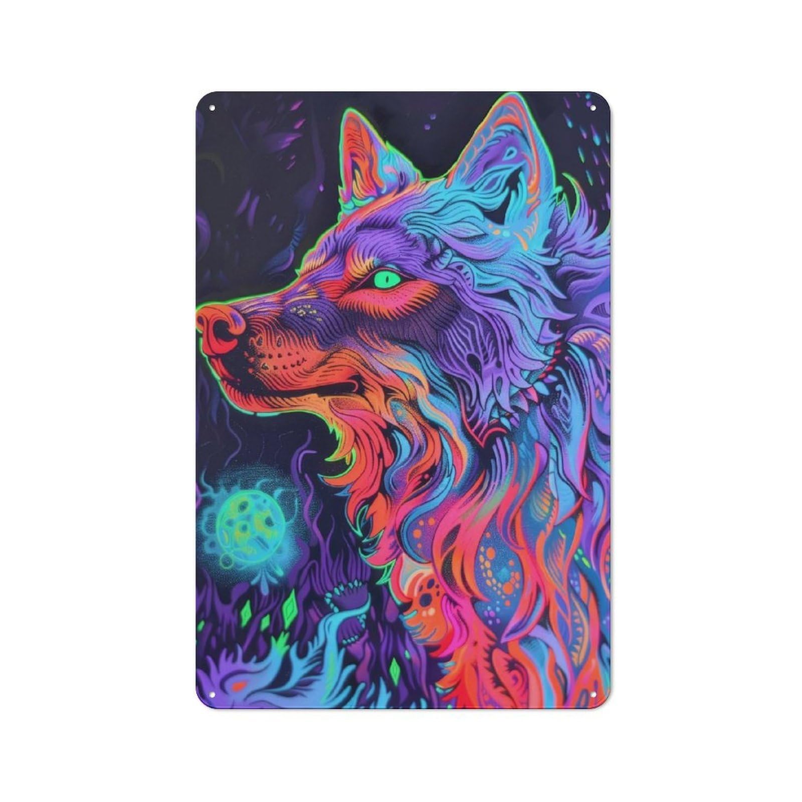 Junmoney Style-13 Workshop Style Neon Wolf Art Print Tin Sign 30X20cm, Industrial Wall Art For Garage, Hobby Room, Office Or Man Cave