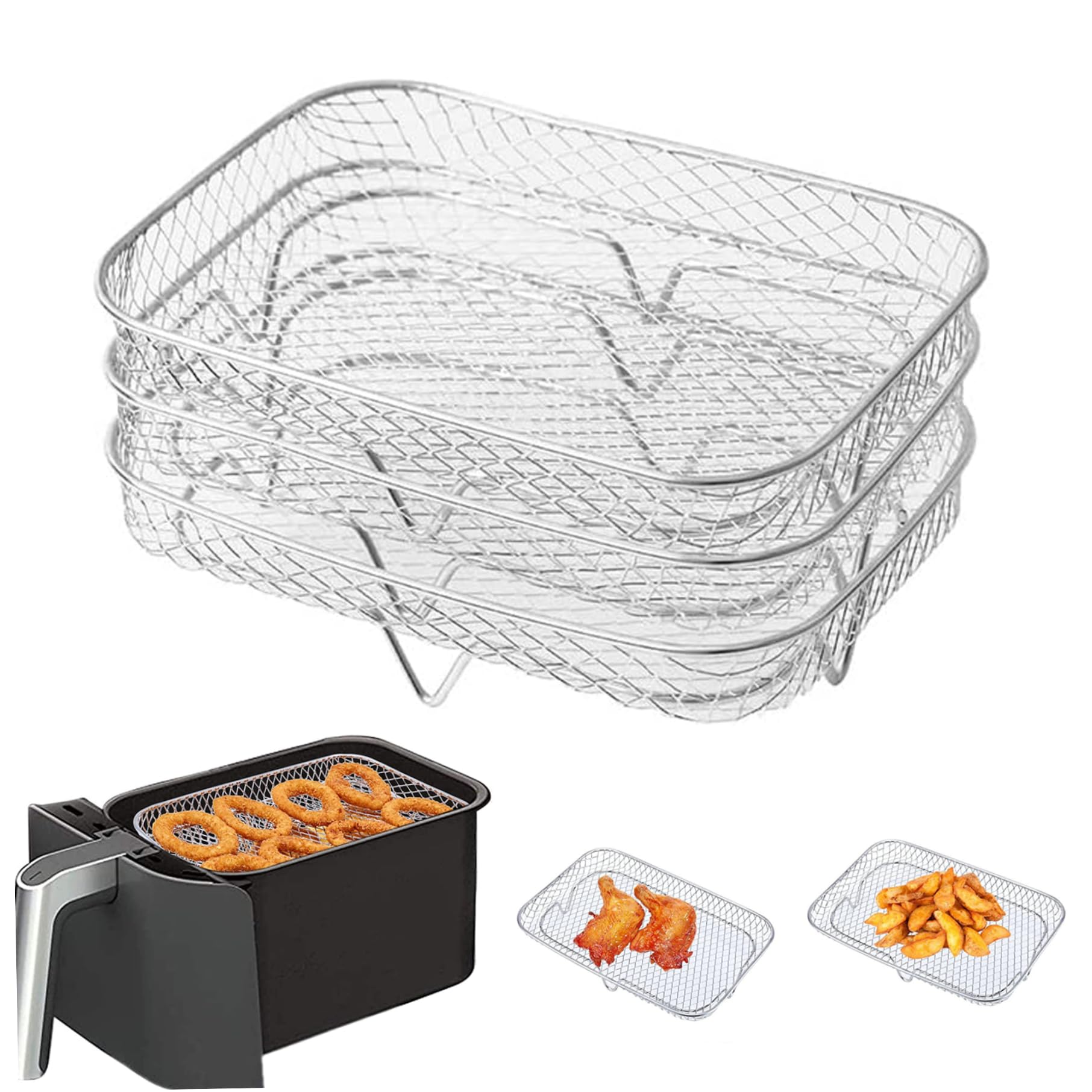 Rack de friteuse à air 3pcs rectangulaire en acier inoxydable pour barbecue