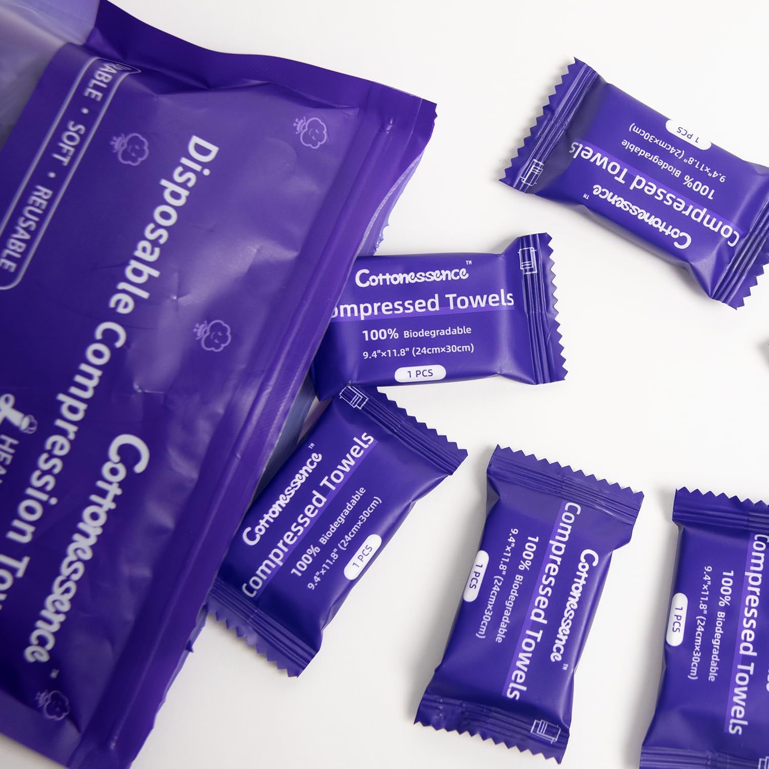 Cottonessence Premium Compressed Towels 30-Pack, 9.4x11.8 Inch Portable Cotton Wipes Tablets, Individually Wrapped Coin Tissues for Travel Camping Hiking Outdoor Beauty Salon 9 71fgLRGa8uL. AC SL1500