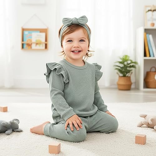 Miniatura 2 de Conjunto de ropa de bebé niña para otoño e invierno, conjunto de sudadera de manga larga y pantalones con diadema