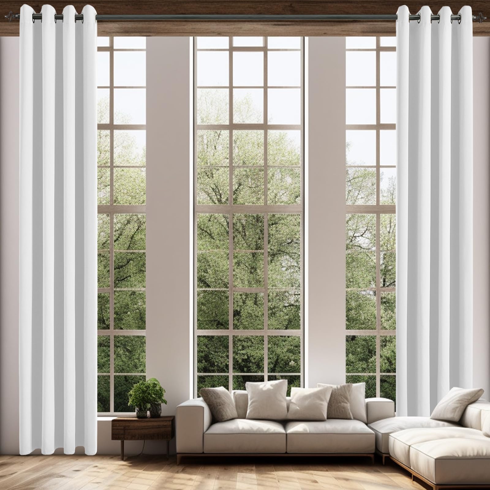 JSFLY Blackout Curtains for High Ceiling, Extra Long Thermal Insulated Solid Grommet Window Curtains Drapes for Living Room 12ft Length, Set of 2