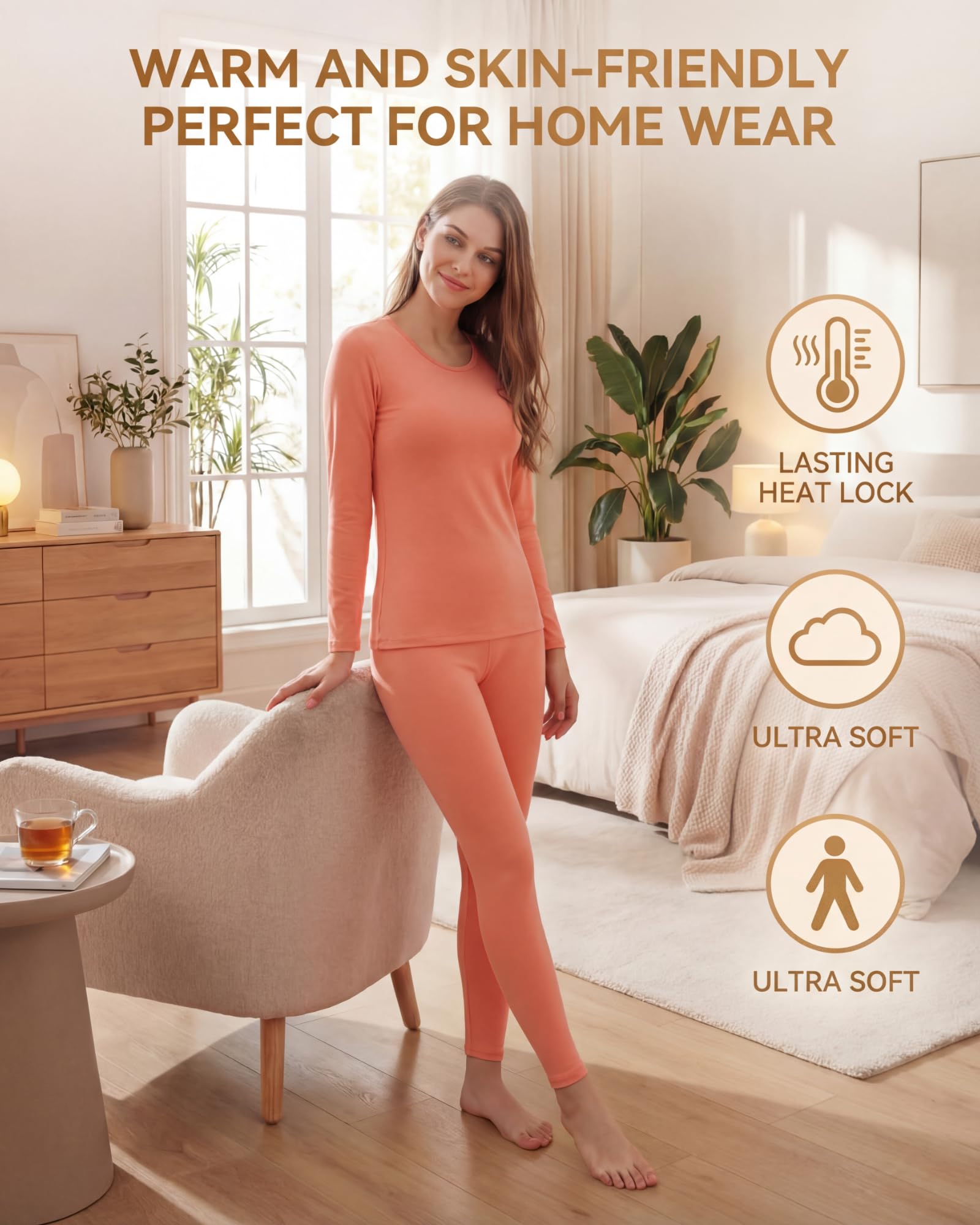 Taiyin Thermounterwäsche für Damen, Fleece-gefüttert, lang, für den Winter, warm, Unterteil für kaltes Wetter, 6er-Set