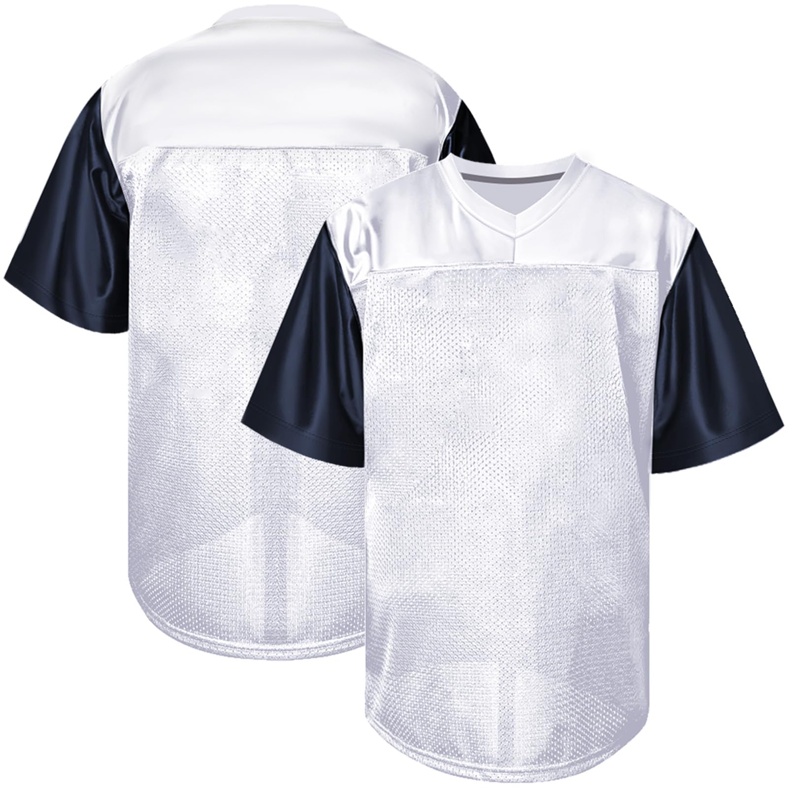 Atonmore Men Blank Plain Football Jersey, Adult Hip Hop Hipster Short Sleeve Mesh Pullover Shirts,Custom Uniforms for Party, Nz-white, XL