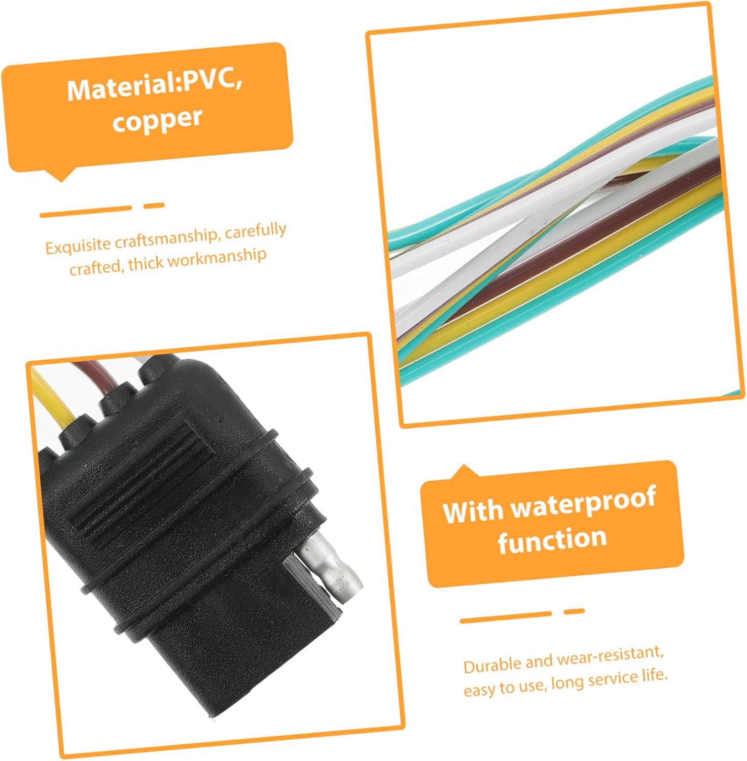 ULTECHNOVO Pin Connector Trailer Wiring Harness Trailer Light Wire for Easy Installation with Color-Coded Wires Fit for Boat Rv ATV
