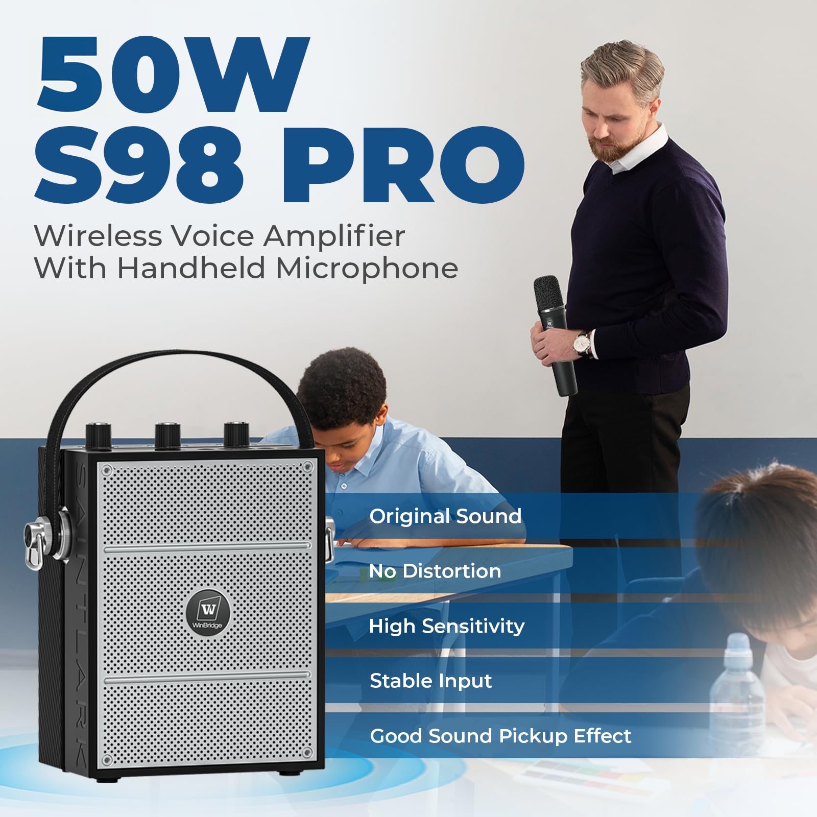 Drahtloser Sprachverstärker mit Handmikrofon, Tragbare Bluetooth-Lautsprechermikrofone mit Lehrern & Events, Kabelloses Karaoke-Mikrofon zum Singen, PA-System mit Echo- & Soundeffekten S98 Pro