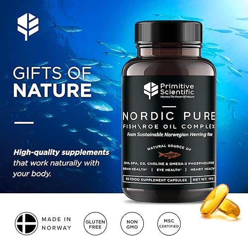 Miniatura 8 de Primitive Scientific Nordic Pure - Complejo de aceite de corza de pescado (60 cápsulas de aceite de pescado) para cerebro, inmunidad y visión -