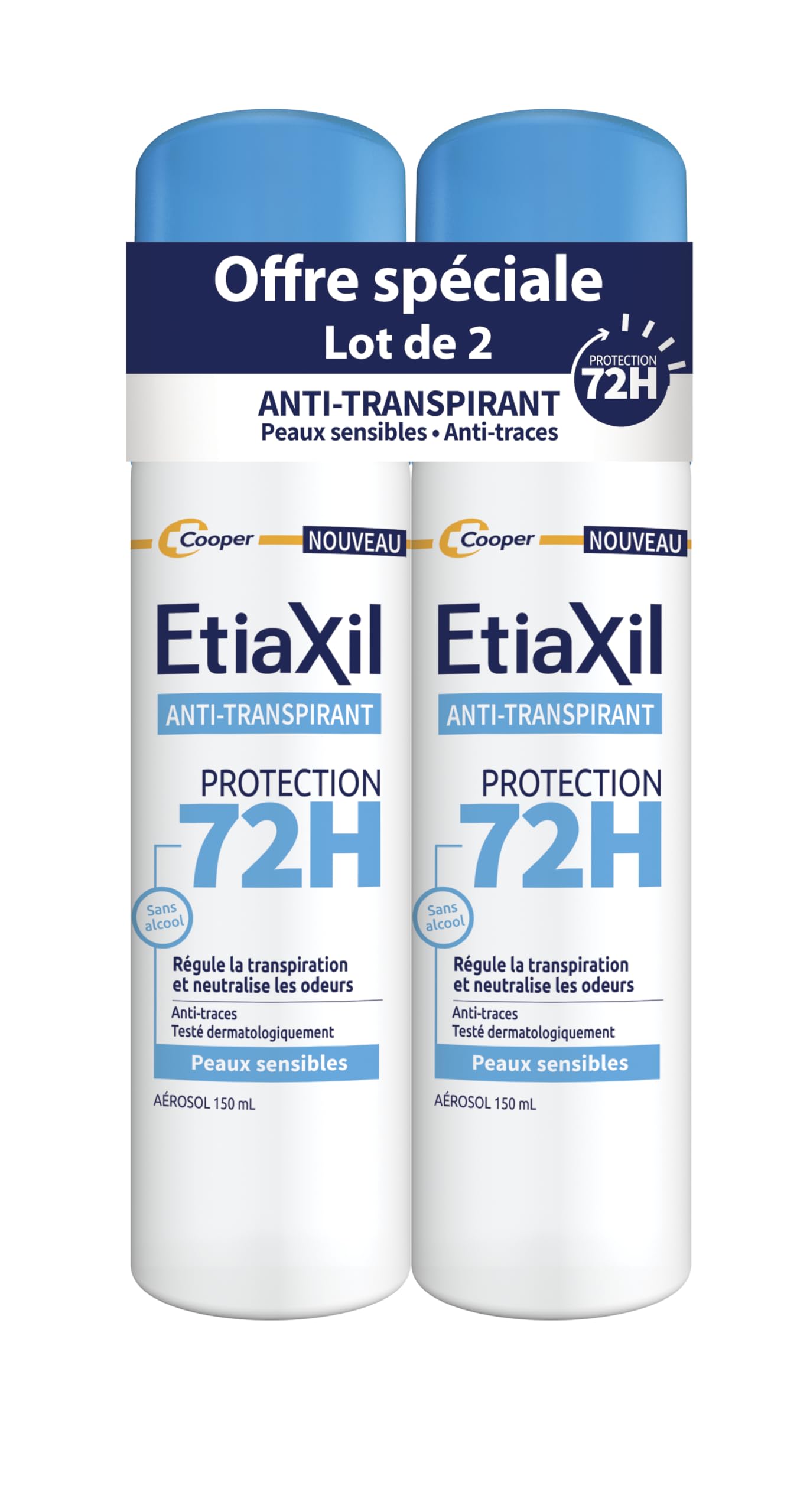 Etiaxil Antiperspirant Aerosol Protection 72H - Alcohol Free - Powerful Protection Against Sweat and Odour - Sensitive Skin - Dermatologically Tested * - Stain Resistant - 2 x 150ml