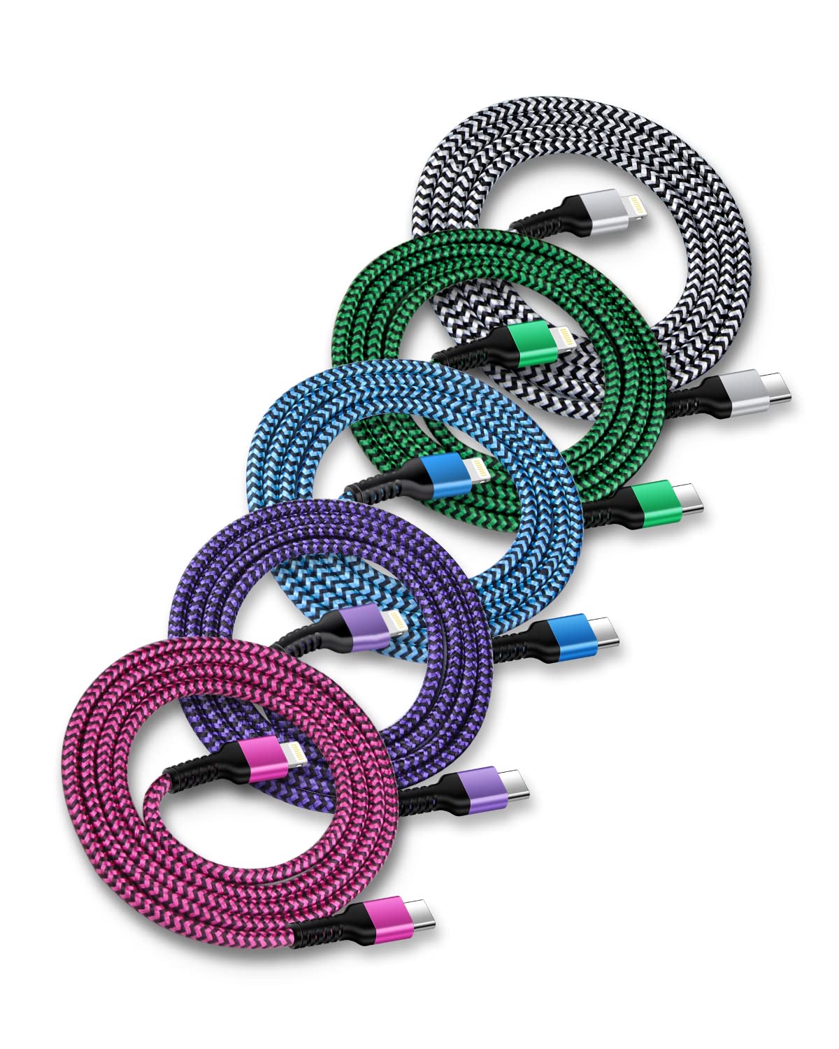 USB-c to Lightning Cable 6 Feet/5pack, Phone Charger Braided Wire Power Line Fast Charging for Apple 14 Pro Max Plus 13 12 11 10, Apple Original Certified Usbc Lightening Cord C Type Lighting Cords