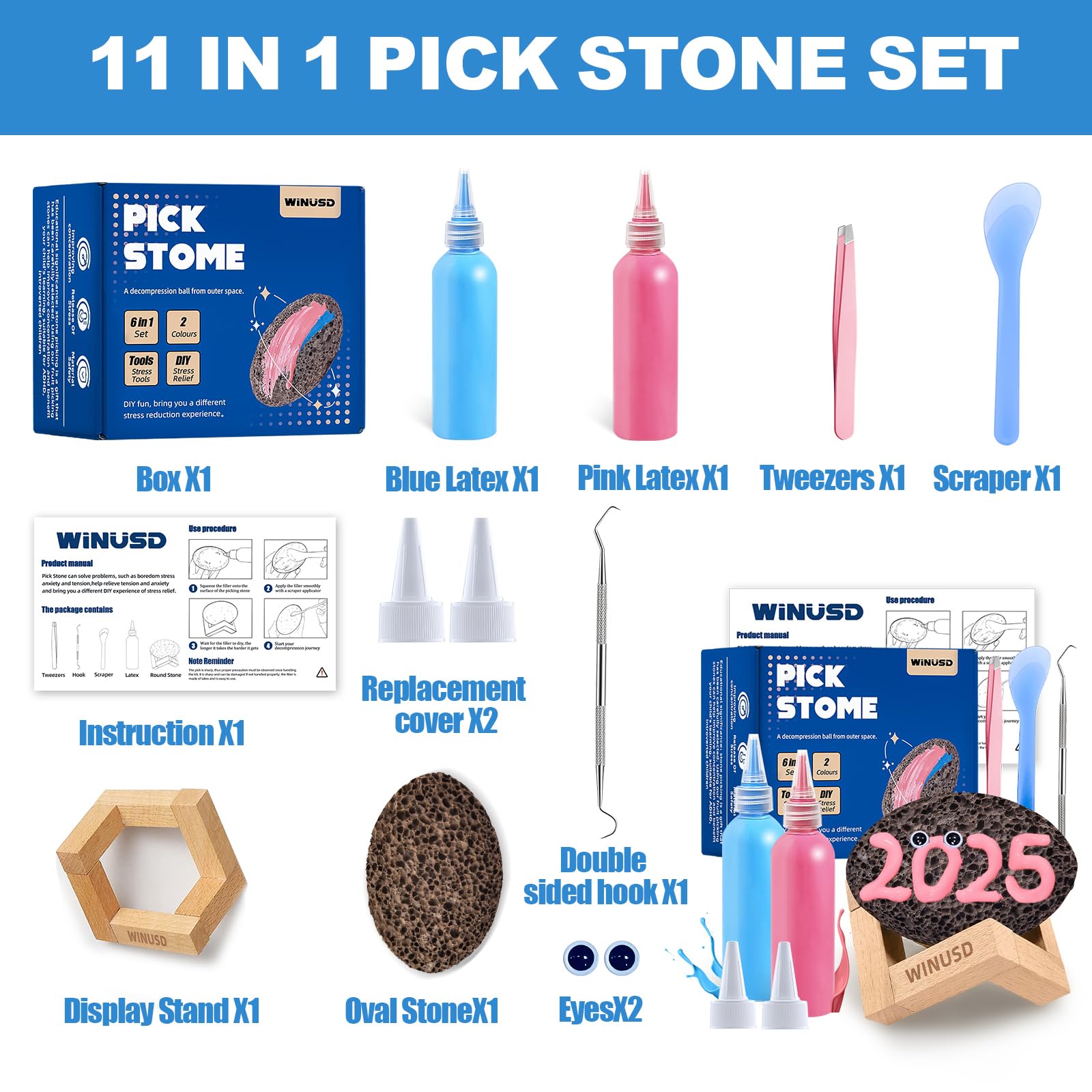 Pick and Peel Stone Kit, Skin Picking Fidget Toys, Picky Pad Stone, 2Pcs Pick Stone Kit for Anxiety Relief, Adult Fidget Toys, Picking Rock, Great Gift for Adults, Mother's Day White Elephant Gift