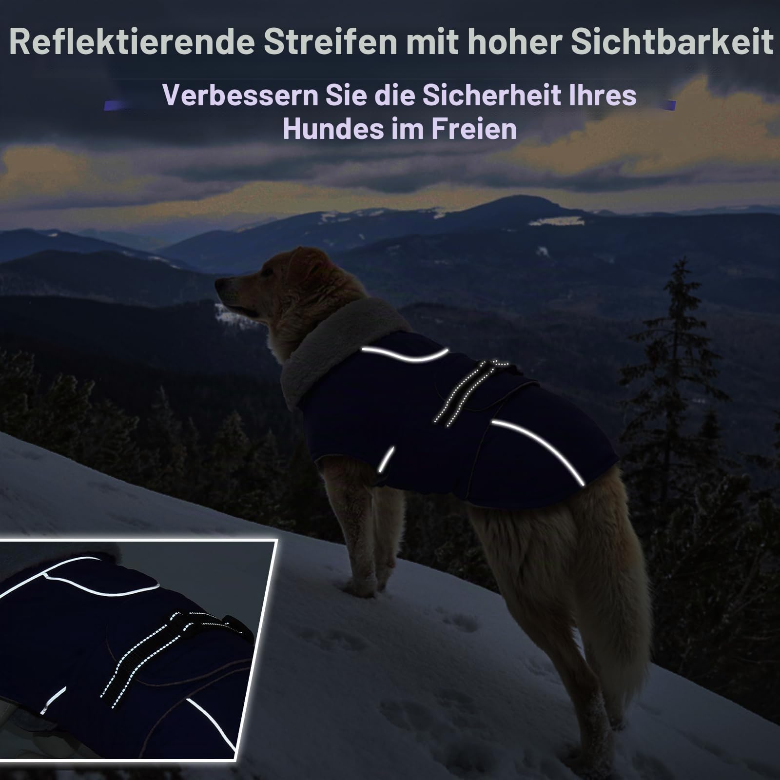 Lelepet Hundemantel Winterweste Reflektierende Fleece Hundejacke für Große Hunde Wasserdicht Hundejacke Wintermantel Warme Winterjacke mit Verstellbarer Schnalle (Blau, XL)