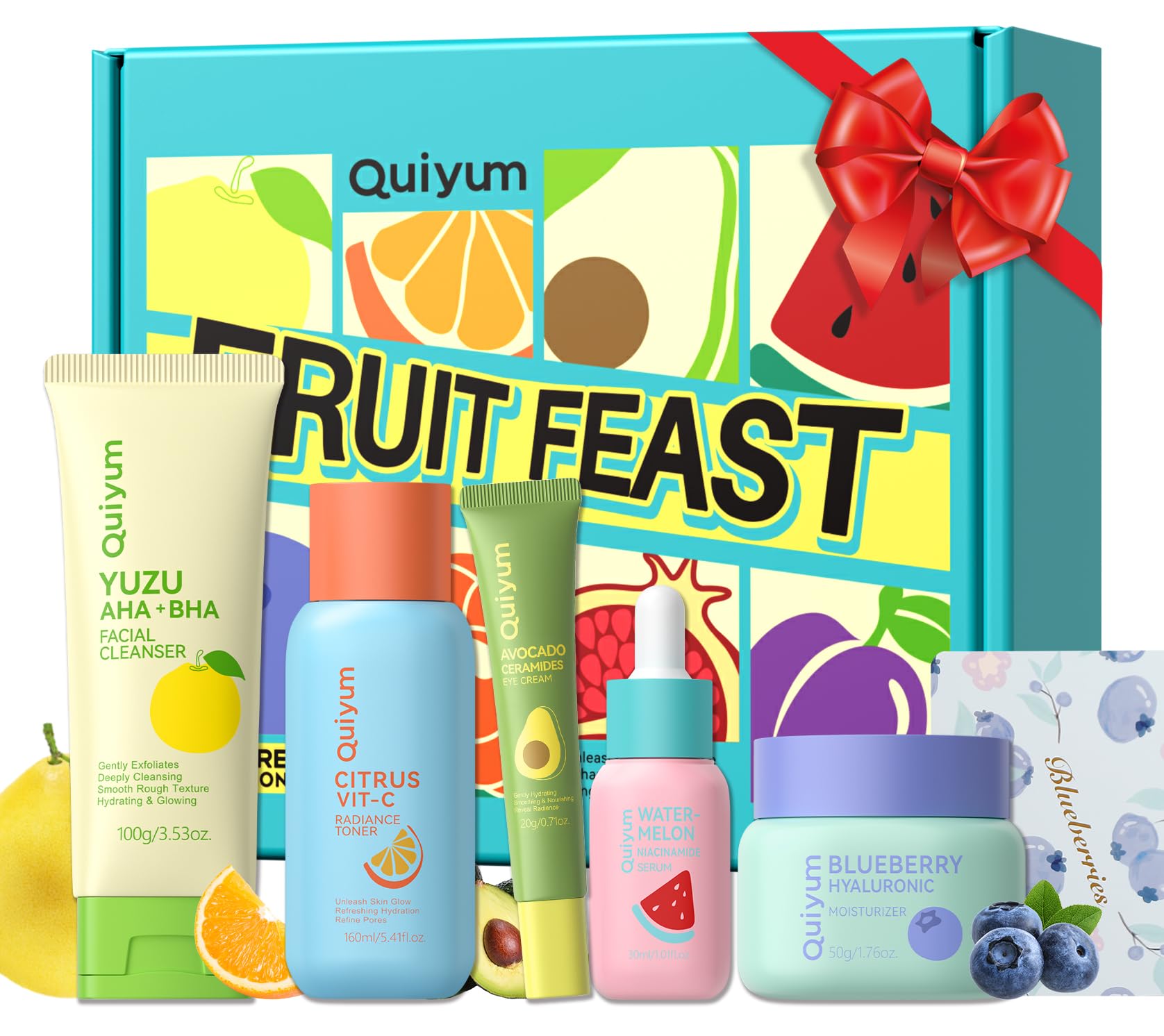 Fruit Skincare for Teens, 5 Daily Routine Beauty Skin Care Sets - Exfoliating, Smooth, Clean, Oil Control, Firm, Hydrating, Glow Up, Facial Skincare Gift Set for Girls Women, for All Skin Types