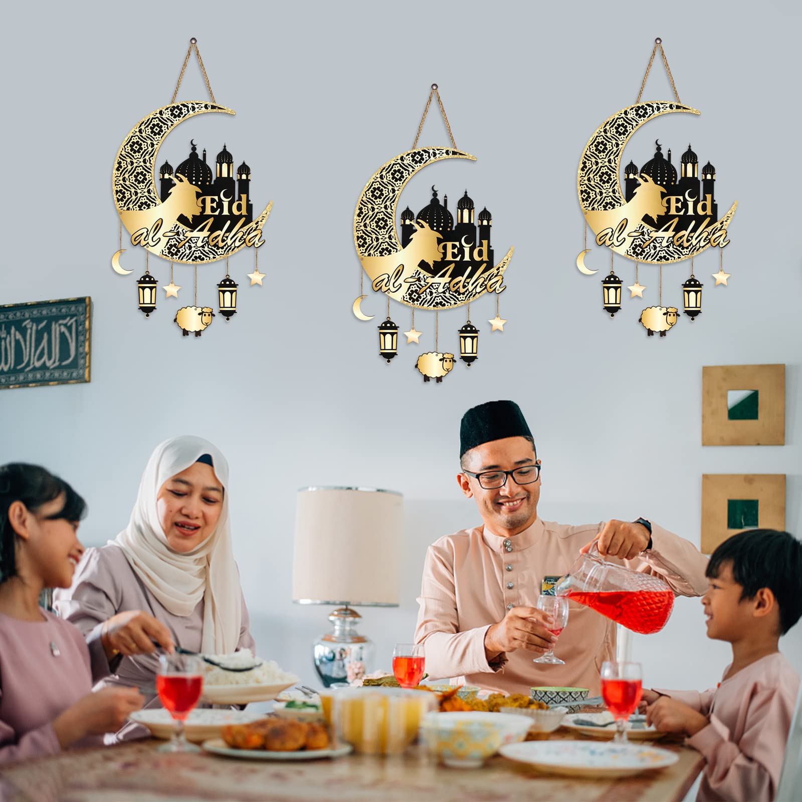 Eid Al Adha Decorazioni Eid Mubarak Decorazione Placche da appendere per la casa Eid Al Adha Ornamenti in legno Ciondolo Ornamenti Musulmani Ramadan Kareem Cartello per porta per Eid Forniture per