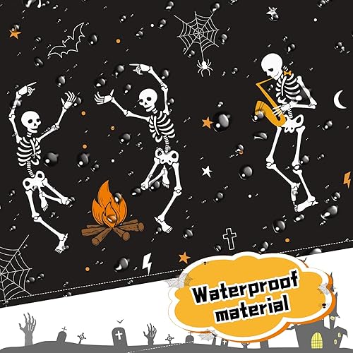 Miniatura 6 de Cortina de ducha de calavera de Halloween para baño, 72 x 72 pulgadas, divertida danza de esqueleto gótico en blanco y negro, cortinas de ducha de