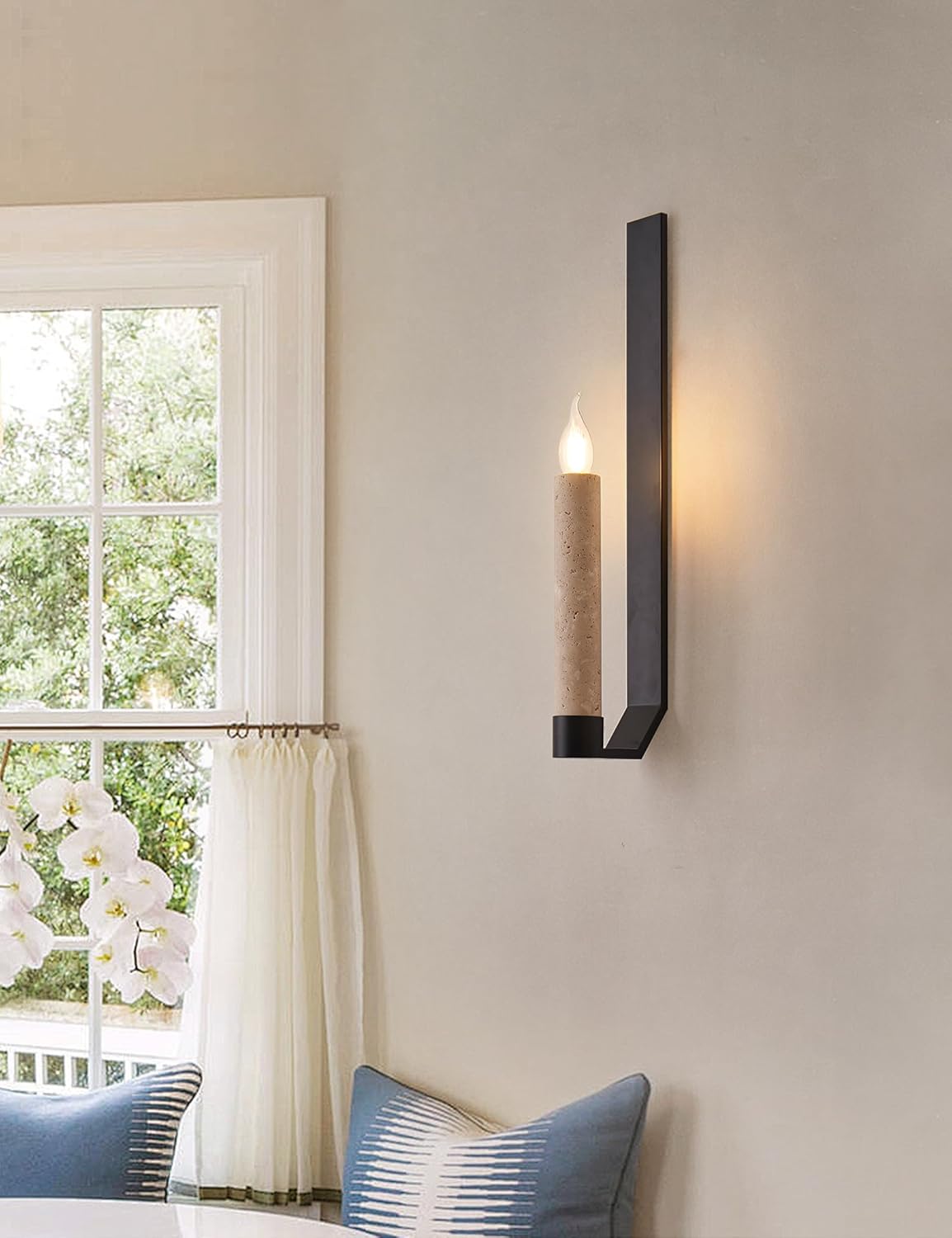 21.6-inch Modern Linear Wall Sconce Alabaster Natural Marble Light Fixture Art Deco Black Minimalist LED Wall Lighting for Living Room, Bedroom, Hallway, Dining Room, Stairs (Hardwired)