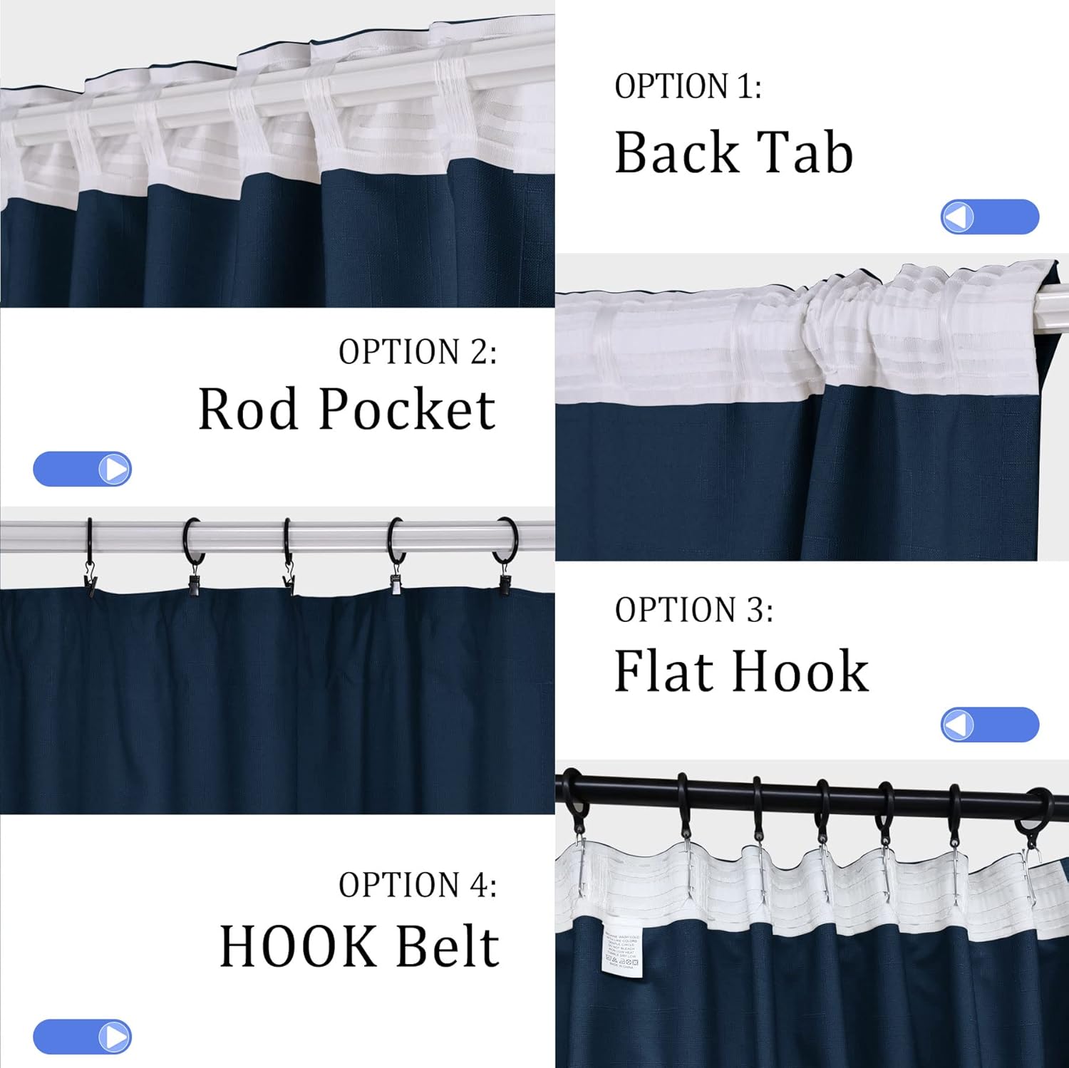 Fcosie 4-in-1 Outdoor Curtains for Patio Waterproof, 52" W x 96" L, Linen Blend Curtain Panels for Gazebo/Pavilion/Porch/Yard/Cabin, Privacy Drapery Panels Sun Blocking Drapes (Navy, 1 Panel)