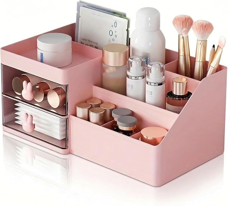 Organizador de maquiagem com 2 gavetas Zlxtxpor, rosa